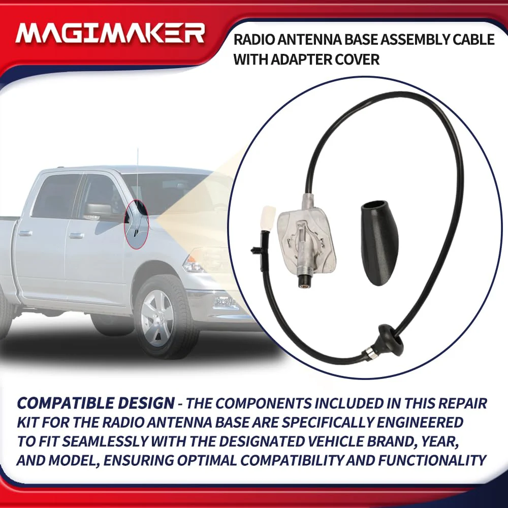 Radio Antenna Base Assembly Cable with Adapter Cover 5064394AH Compatible with Dodge Ram 1500 2500 3500 4500 5500 2009-2021 Replace ‎5064394AG 5064395AE Tube Antenna Base Mast Kit - Image 5