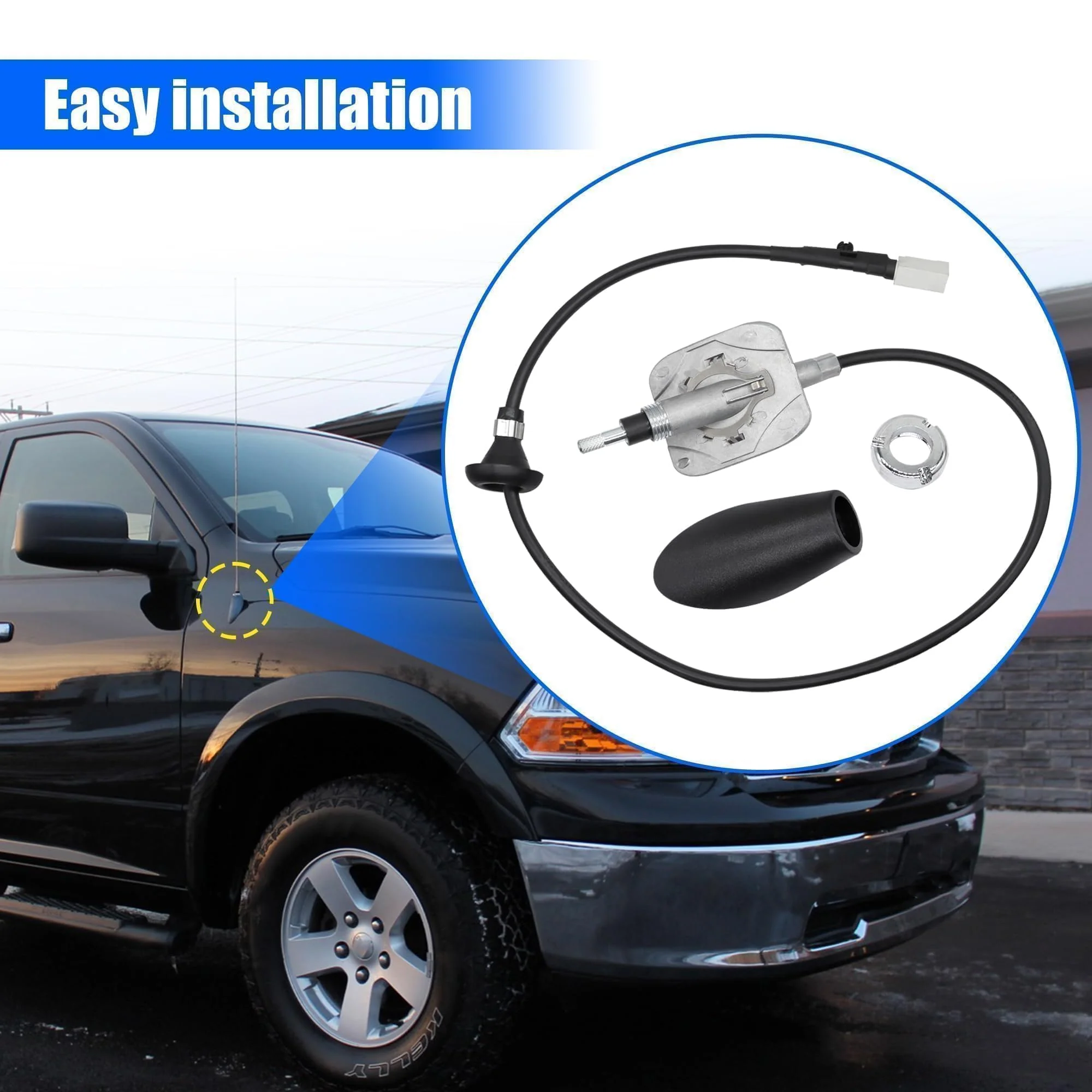 Radio Antenna Base Assembly Cable with Adapter Cover Compatible with Dodge Ram 1500 2500 3500 4500 5500 2009-2021 Replace ‎5064394AG 5064395AE 5064394AH - Image 7