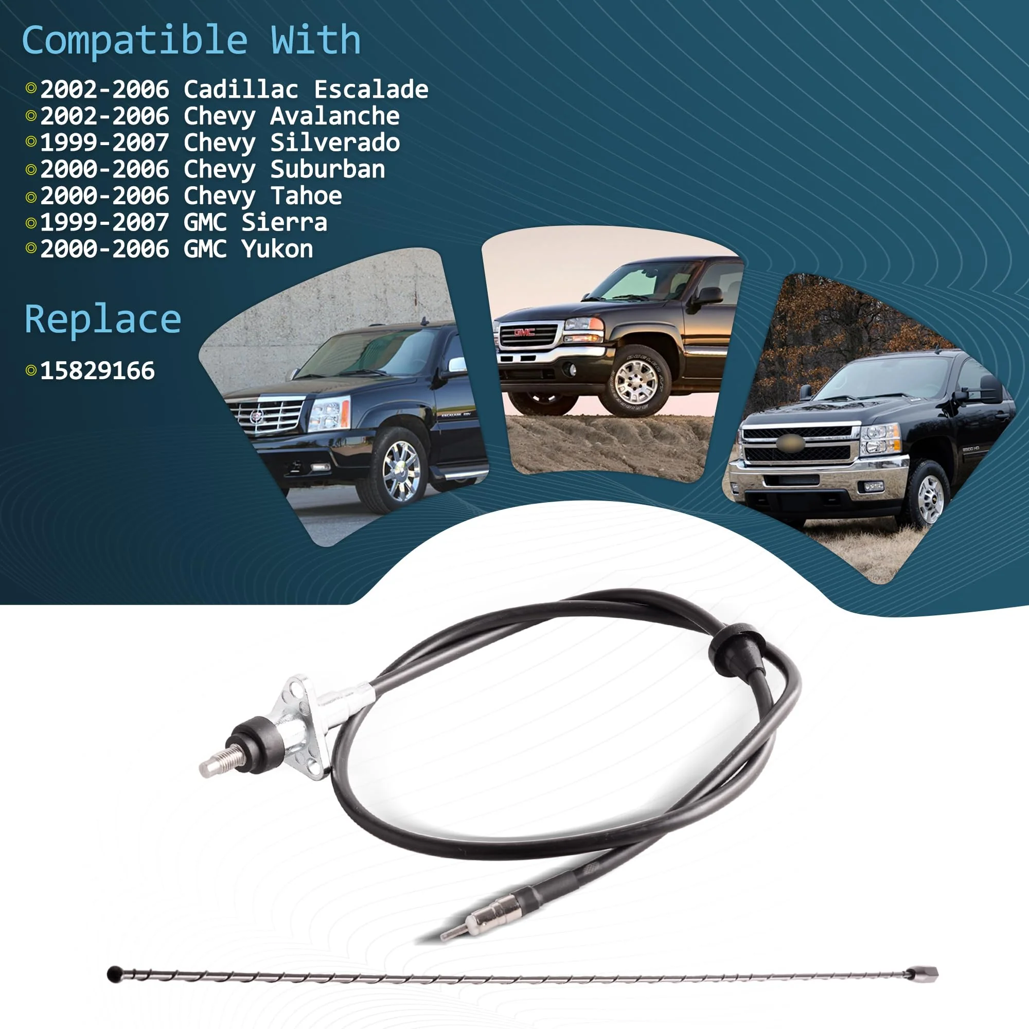 Radio Antenna Base Assembly Compatible with 2002-2006 Cadillac Escalade, 1999-2007 Chevy Avalanche Silverado Suburban Tahoe, 1999-2007 GMC Sierra Yukon, Replace# 15829166 - Image 2