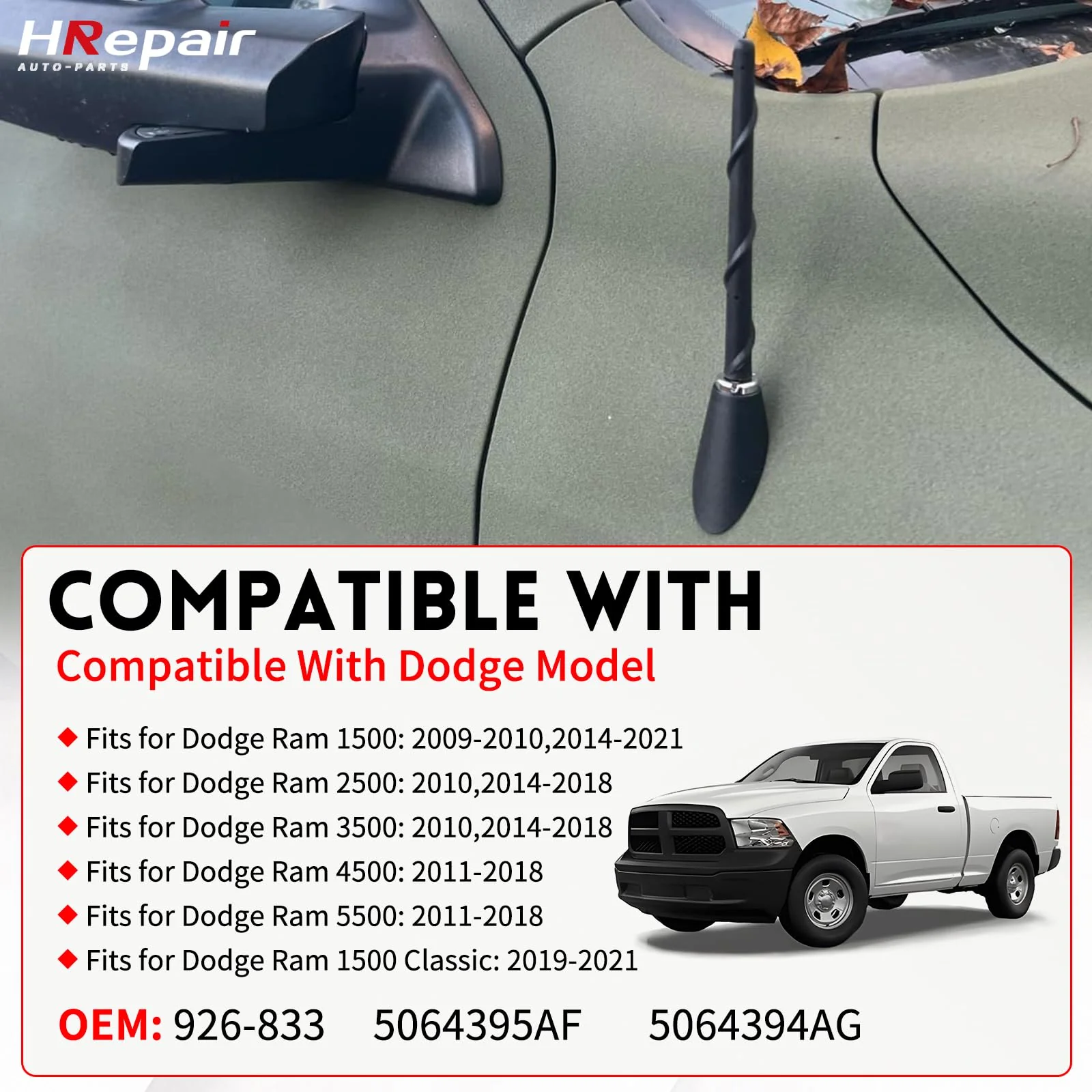 Radio Antenna Base fits for 2009-2021 Dodge Ram 1500-5500 Antenna Base Mast Kit Replacement 926-833-w/Adapter Cover - Image 2