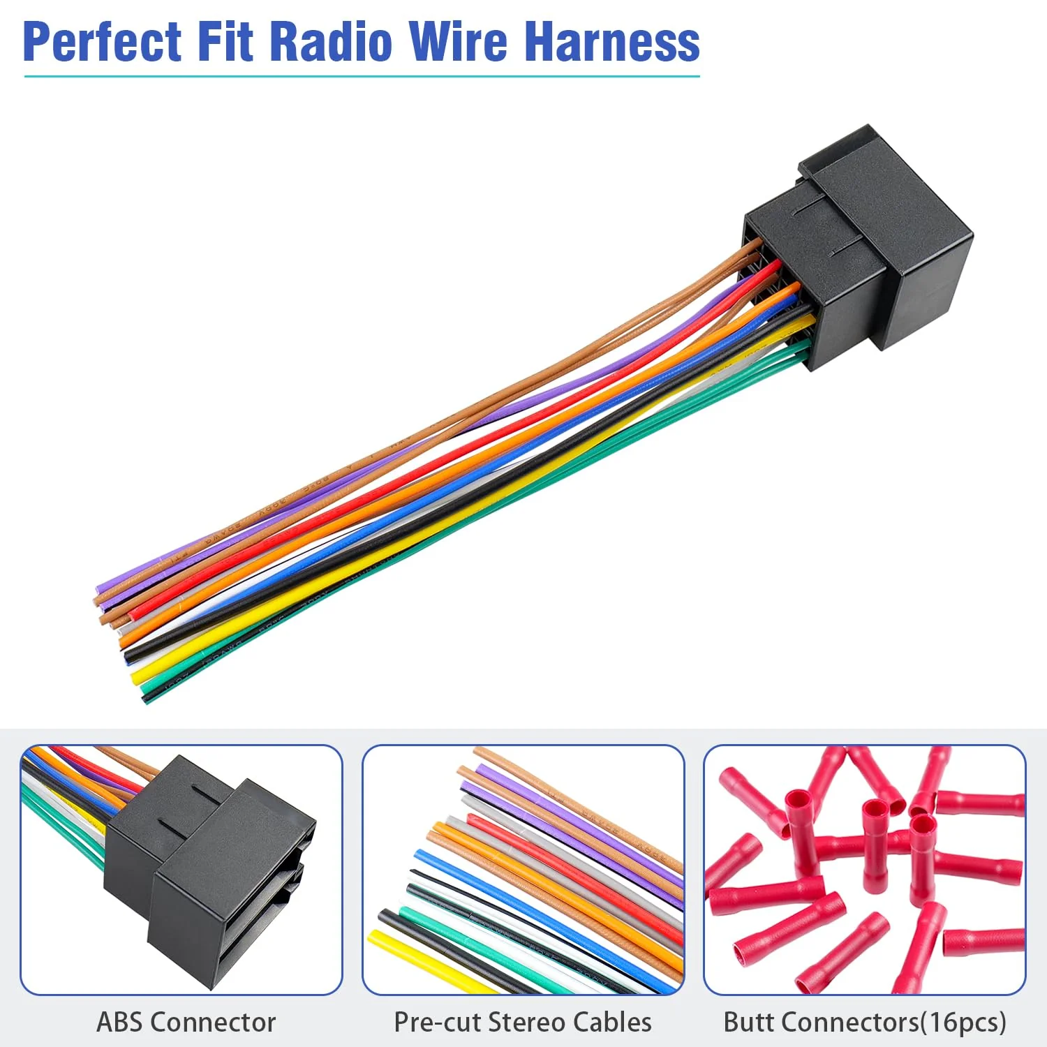 Radio Wiring Harness 16Pin Compatible with Volkswagen Beetle Golf Passat Jetta Mercedes-Benz Sprinter, Car Stereo Wiring Harness Fit for Audi A4 A6 A8 Adapter - Image 5