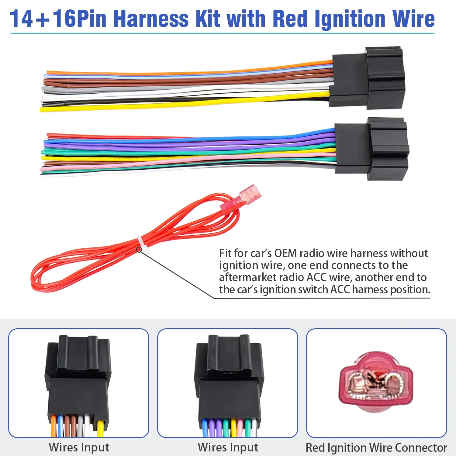 Radio Wiring Harness Antenna Compatible with Chevrolet Chevy Sierra Silverado Express Suburban Captiva GMC Savana Buick, 14/16Pin Car Stereo Wire Connector+ACC Ignition Harness Adapter Kit - Image 5