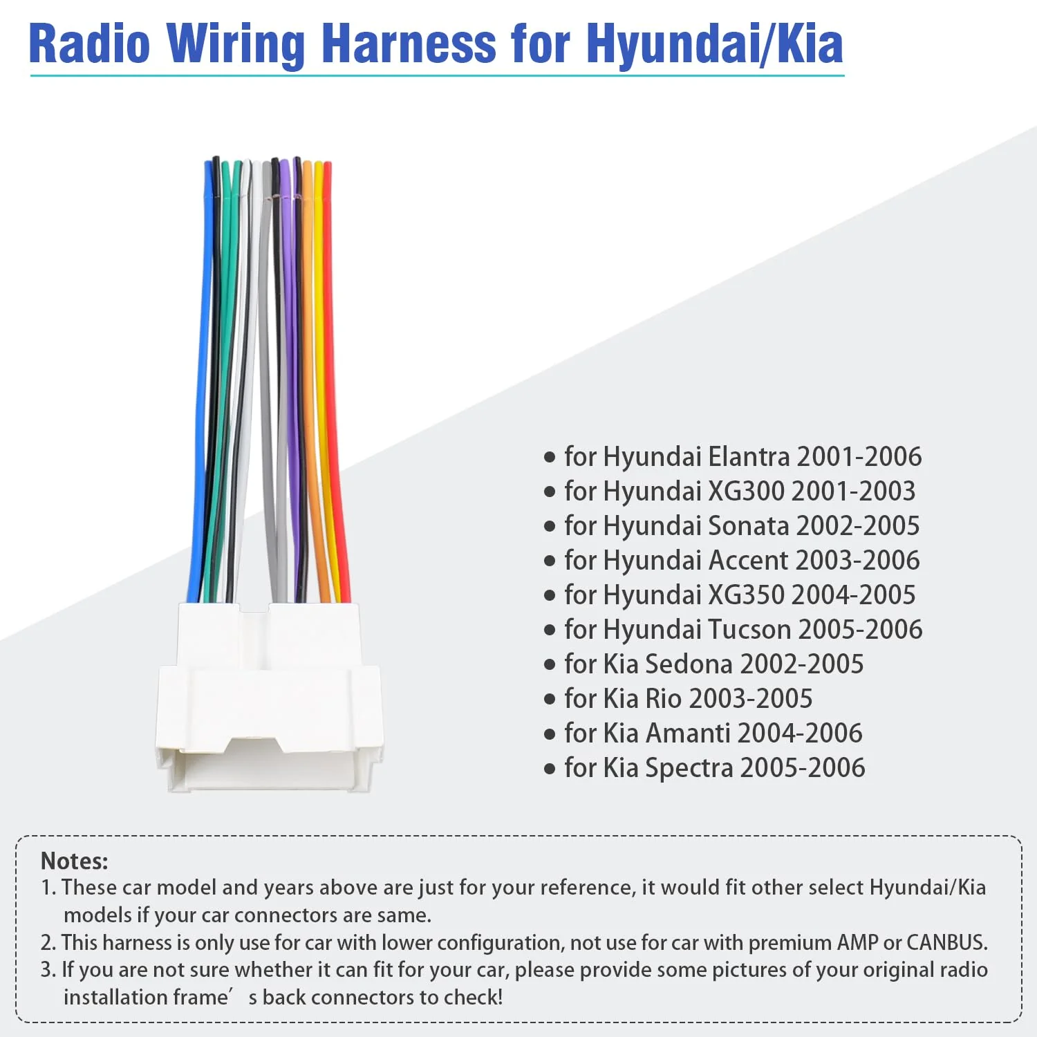 Radio Wiring Harness Connector Compatible with Hyundai Elantra Sonata Accent Tucson Kia 02-06, 16Pin Car Stereo Wire Harness Adapter Cable Plug - Image 2