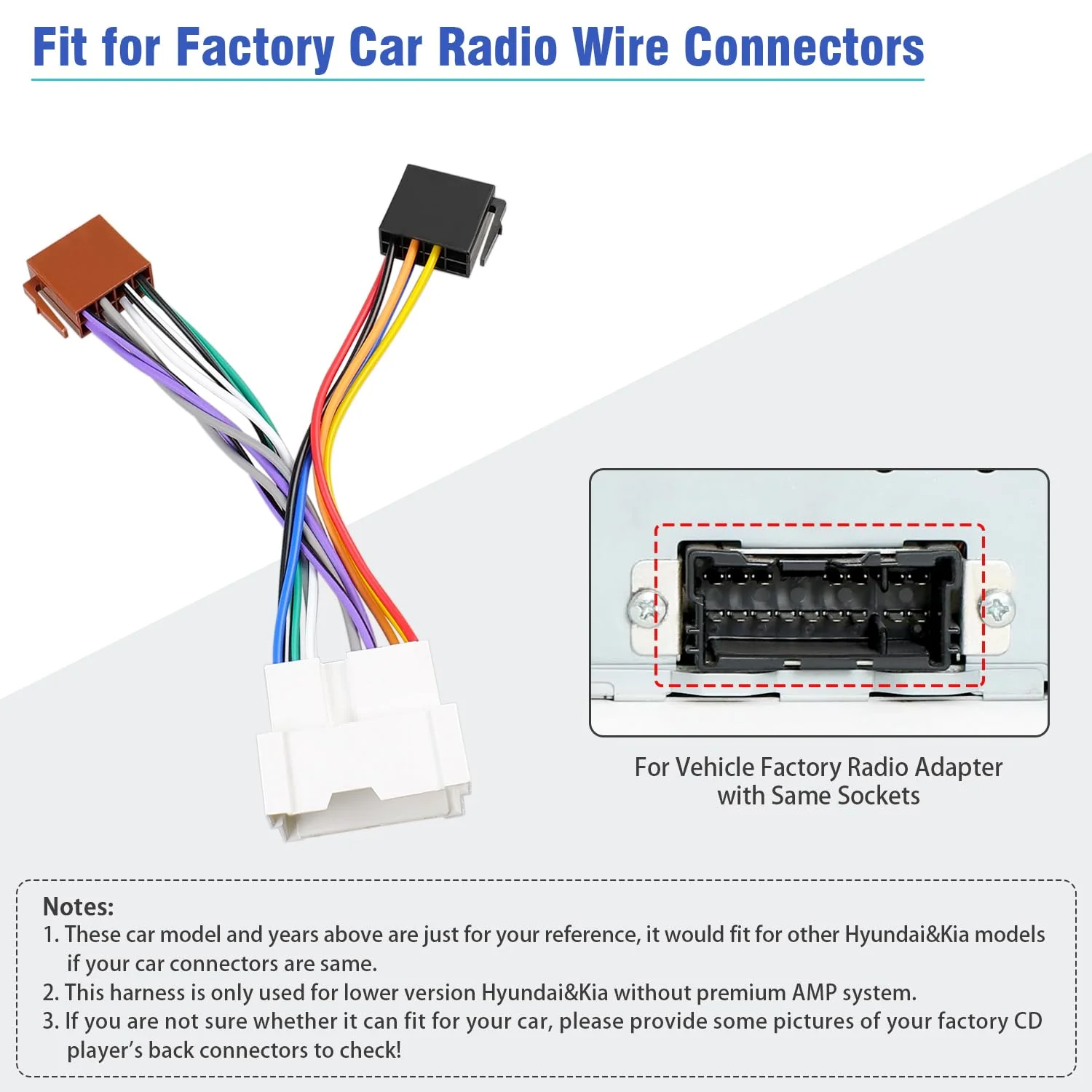 Radio Wiring Harness for Hyundai Stereo Connector, 16Pin Car Radio Wire Harness Adapter Compatible with Elantra Sonata Accent Tucson Kia Rio Sedona Spectra - Image 3