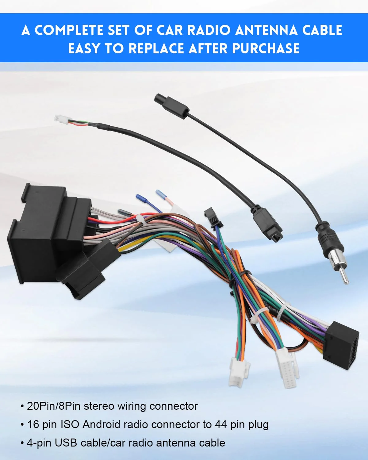 Radio Wiring Harness Kit 44 Pin Fit for Chevrolet Orlando 2012-2014,for Malibu 2013-2015,for Trax Cruze Aveo 2014-2016, 16Pin Stereo Connector with Facotry USB Adapter Antenna Cable - Image 2