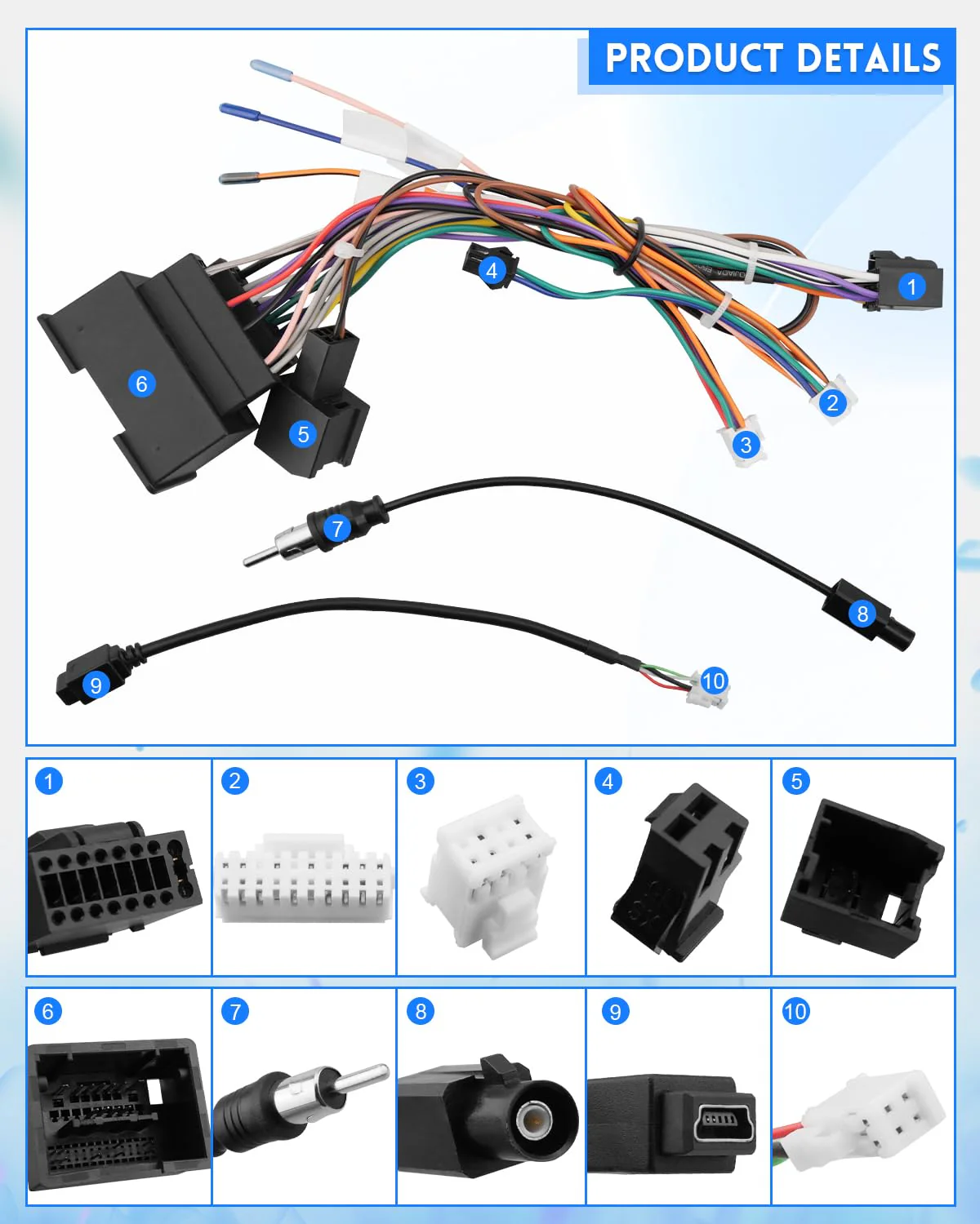 Radio Wiring Harness Kit 44 Pin Fit for Chevrolet Orlando 2012-2014,for Malibu 2013-2015,for Trax Cruze Aveo 2014-2016, 16Pin Stereo Connector with Facotry USB Adapter Antenna Cable - Image 5
