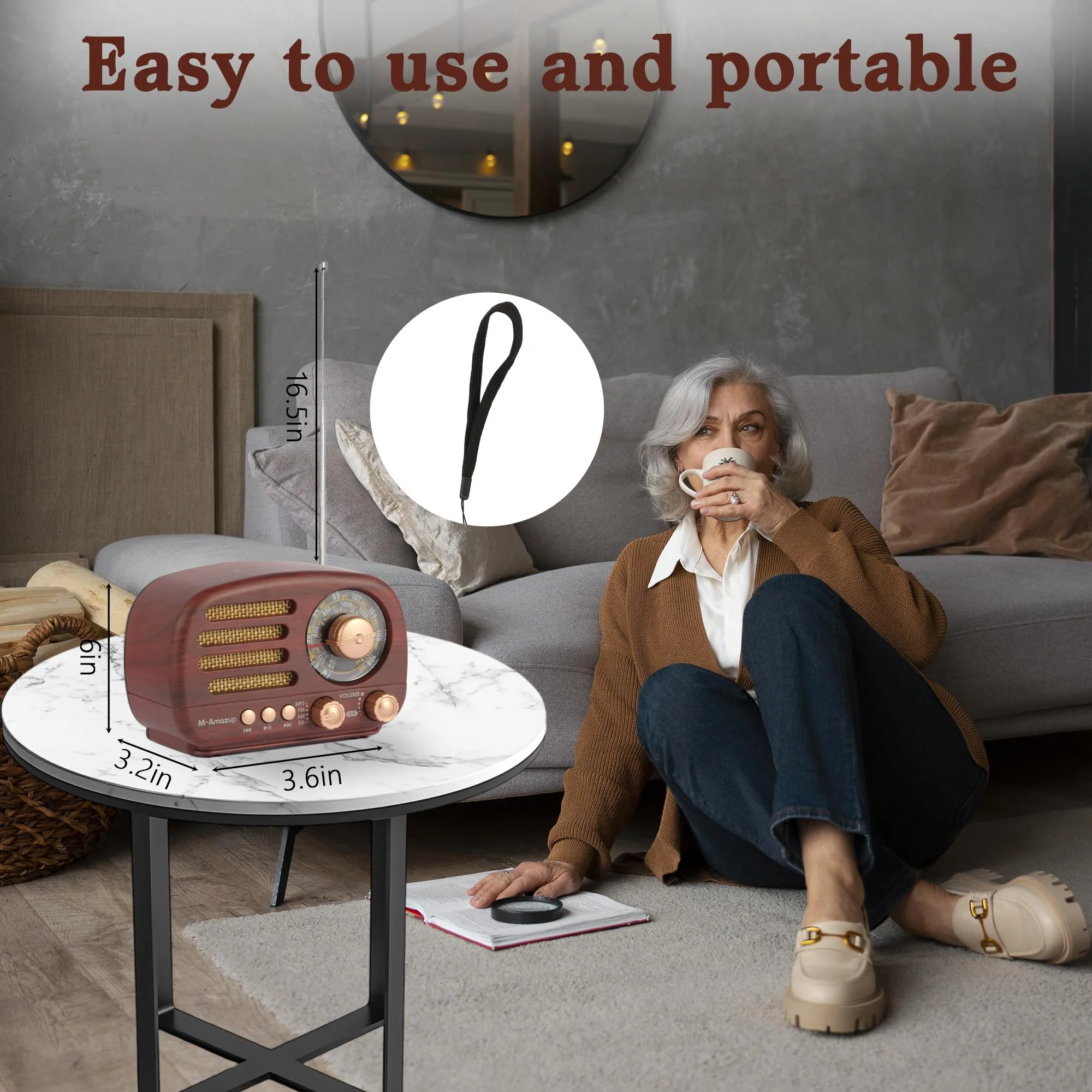 Radios Portable AM FM SW, Retro Radio with Speaker, Transistor Radio Bluetooth 5.3, Rechargeable Battery Powered, TWS, Support TF Card/MP3/USB Playing, Gifts for Senior, Dark Wood - Image 7