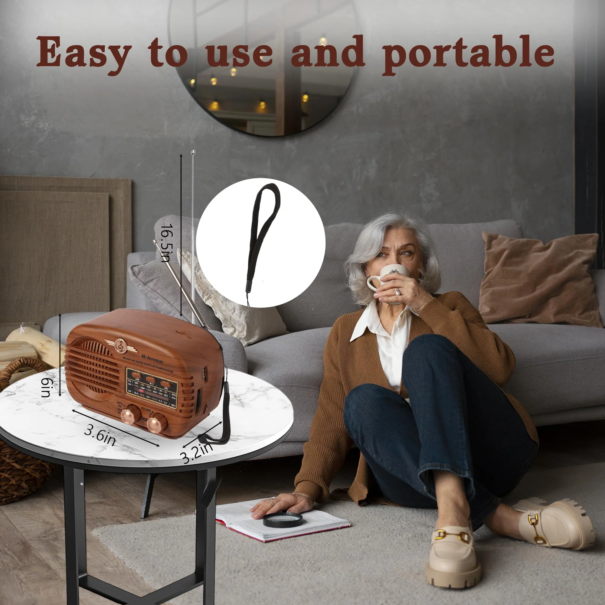 Radios Portable AM FM SW, Retro Radio with Speaker, Transistor Radio Bluetooth 5.3, Rechargeable Battery Powered, TWS, Support TF Card/MP3/USB Playing, Gifts for Senior, Light Wood - Image 4
