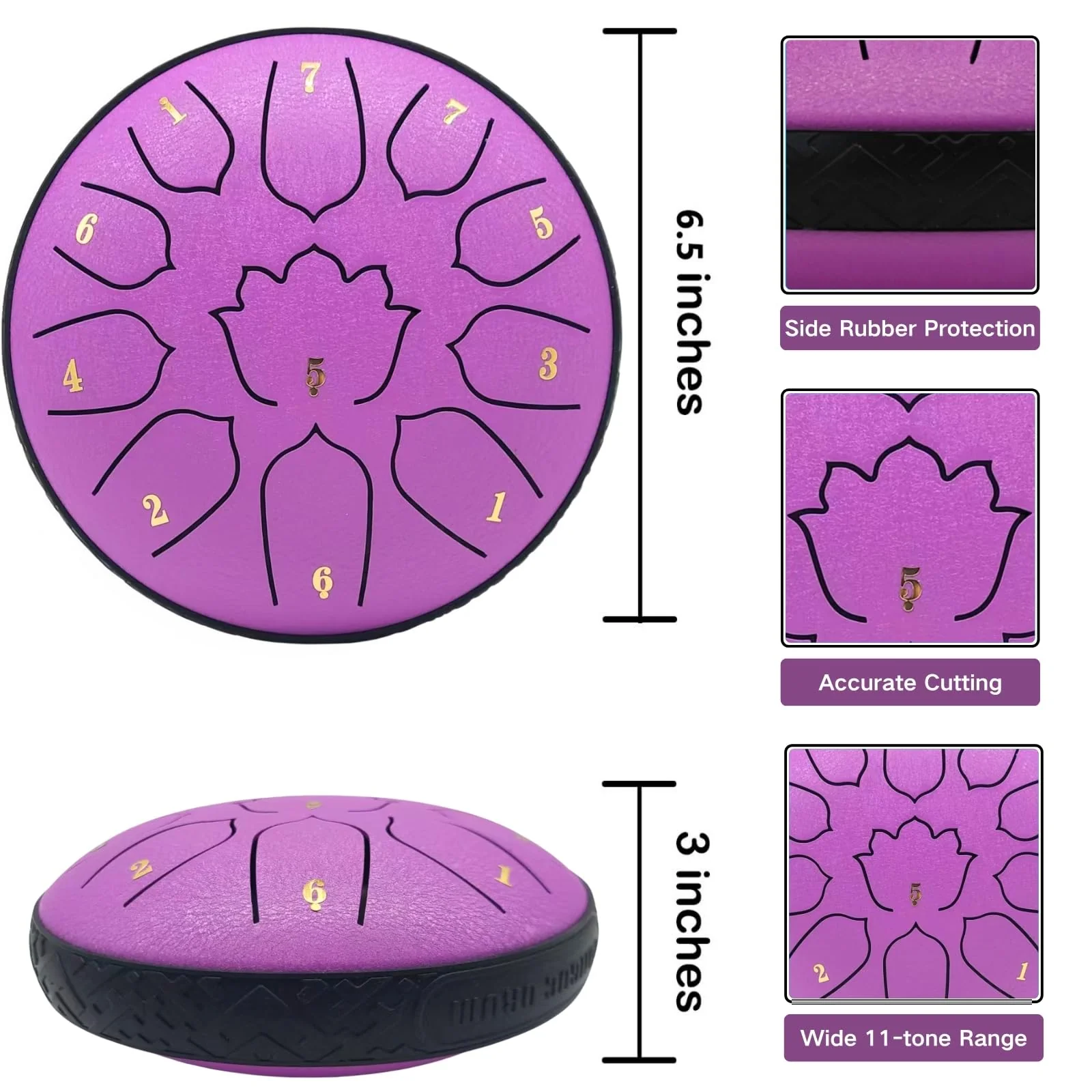 Rain Drum for Outside & Garden – 6.5-Inch Steel Tongue Drum, 11 Notes with Soft Bag, Music Book, and Mallets – Ideal for Meditation, Yoga, Relaxation, Sound Therapy, Musical Education – by VESYMAN 6.5 Inch 11 Notes Lavender Purple - Image 2