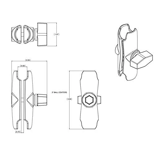 RAM Mounts RAM-B-201U Double Socket Arm (Medium) Compatible with RAM B Size 1" Ball Components Medium Arm - Image 9