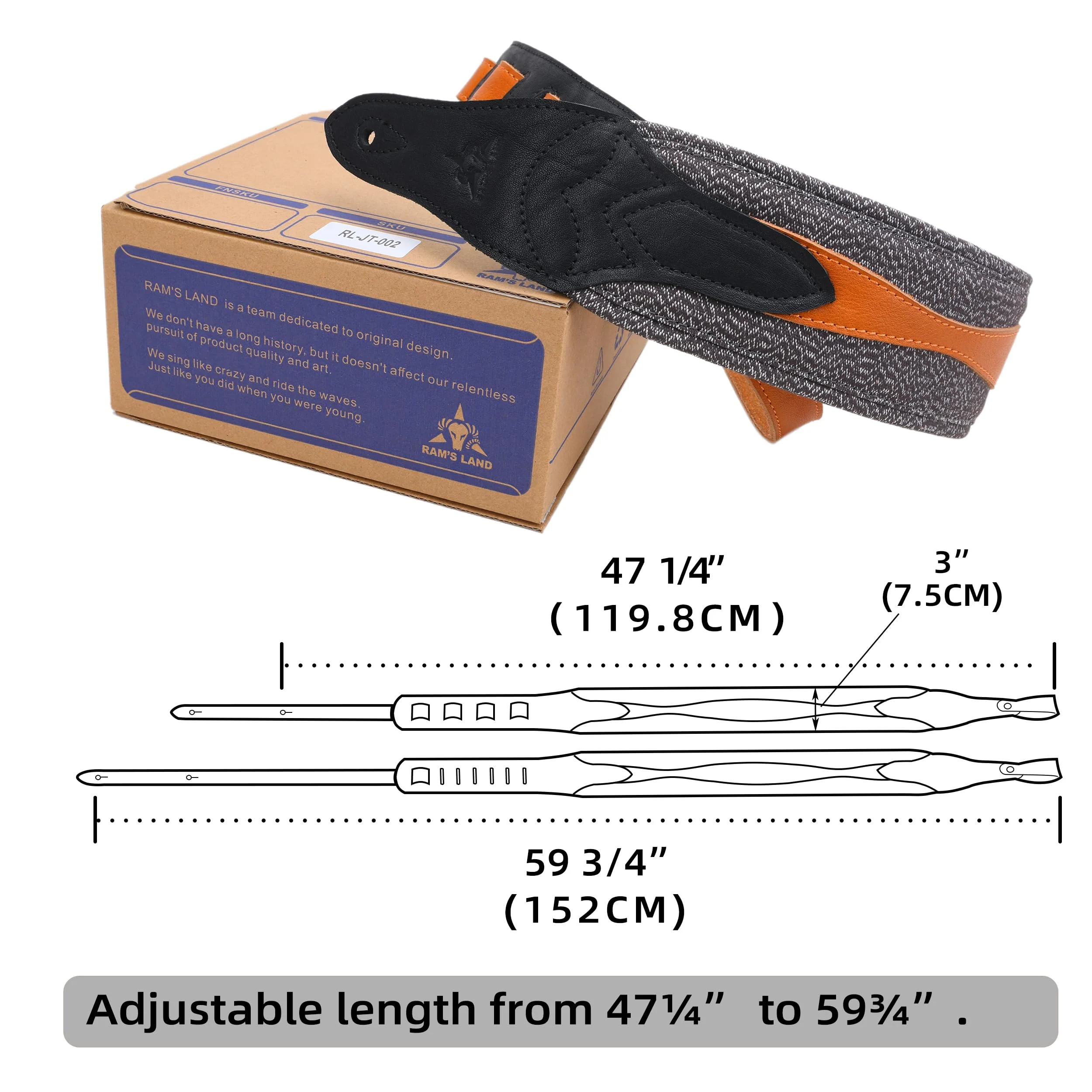 RAM'S LAND 3 inch Wide Leather Guitar Straps, Padded Guitar Strap for Electric, Acoustic, and Bass Guitar Vintage - Image 4