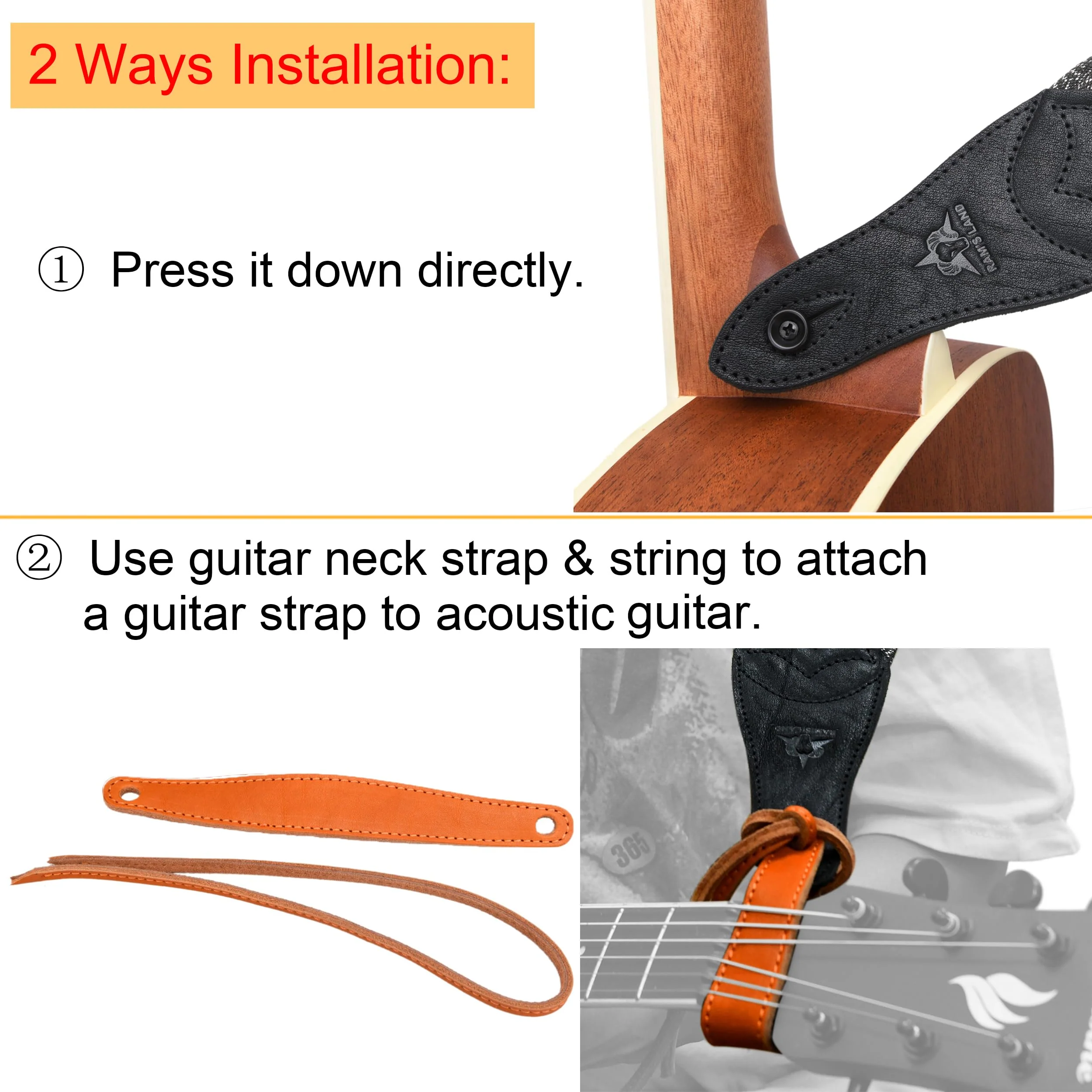 RAM'S LAND 3 inch Wide Leather Guitar Straps, Padded Guitar Strap for Electric, Acoustic, and Bass Guitar Vintage - Image 6