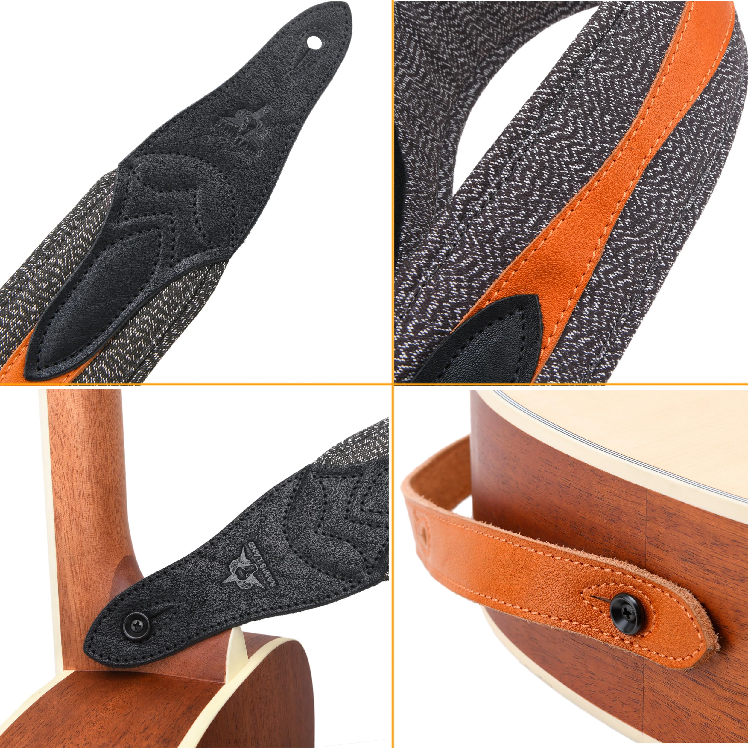 RAM'S LAND 3 inch Wide Leather Guitar Straps, Padded Guitar Strap for Electric, Acoustic, and Bass Guitar Vintage - Image 7