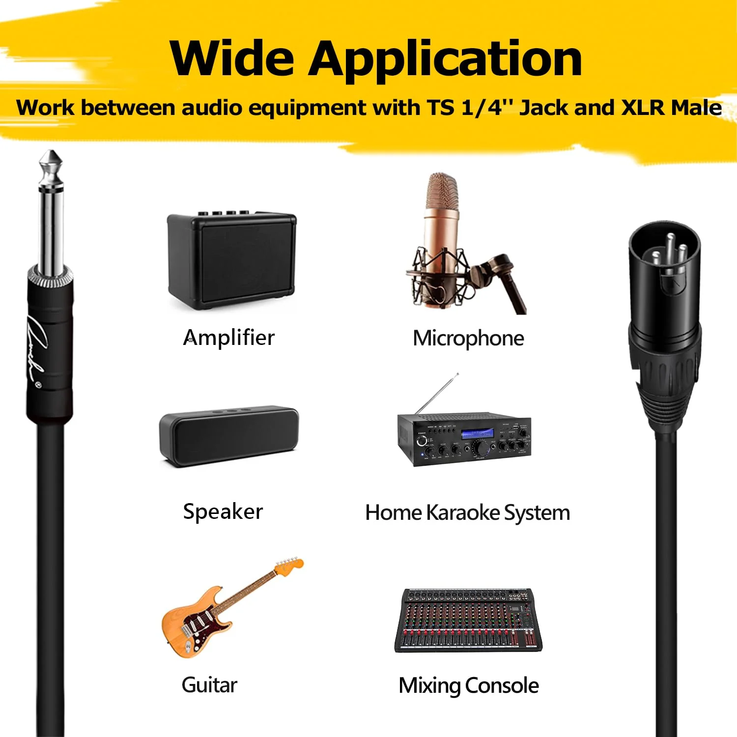 Ranch 2Pcs 25ft Male XLR to 1/4 TS Mono Jack Microphone Cable Quarter Inch to XLR Male Unbalanced Interconnect Cable - Black 2 Pack 25 Feet - Image 5