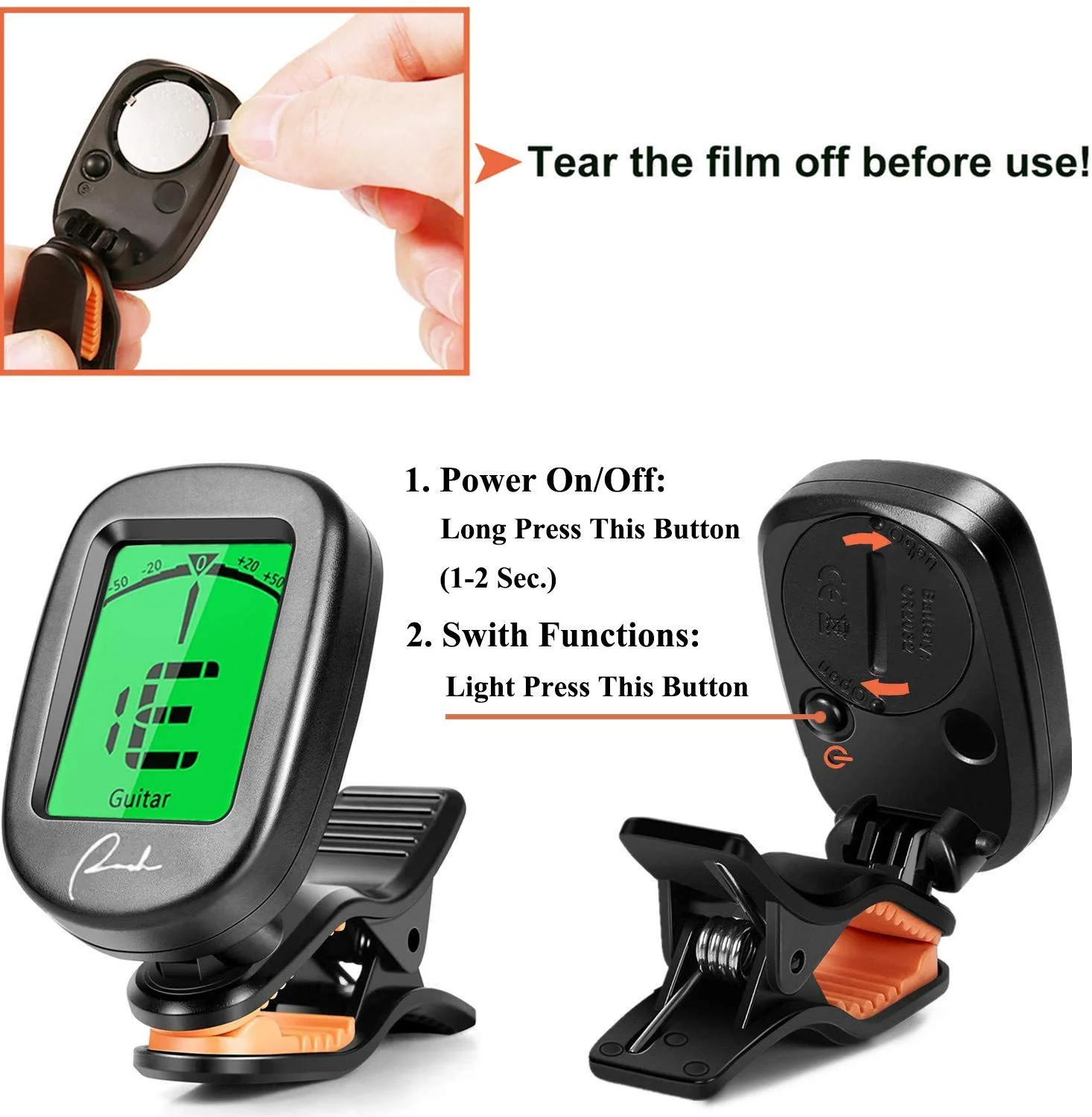 Ranch 5 pcs Guitar Tuner Clip On for Acoustic/Electric Guitar, Ukulele, Violin, Bass, Banjo and Chromatic Tuning Modes Black-5-Pack - Image 3