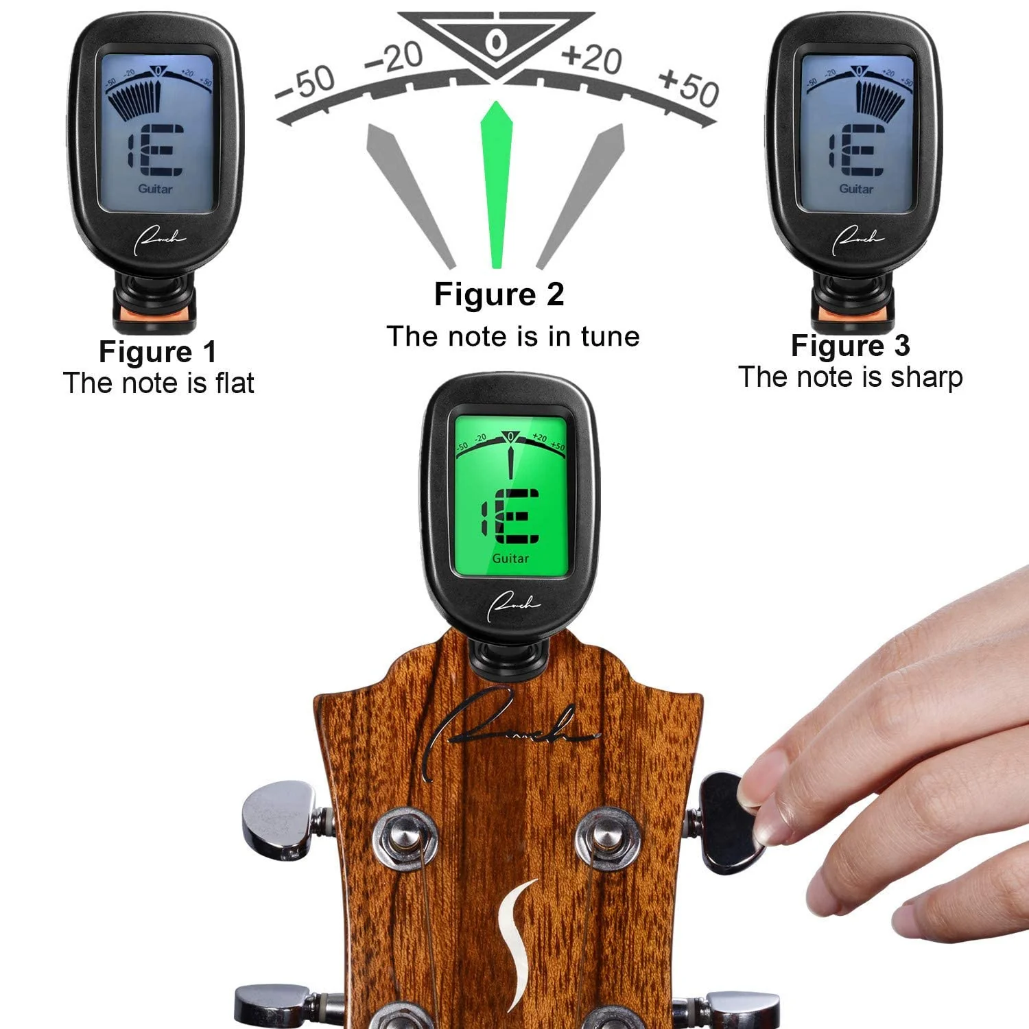 Ranch 5 pcs Guitar Tuner Clip On for Acoustic/Electric Guitar, Ukulele, Violin, Bass, Banjo and Chromatic Tuning Modes Black-5-Pack - Image 5