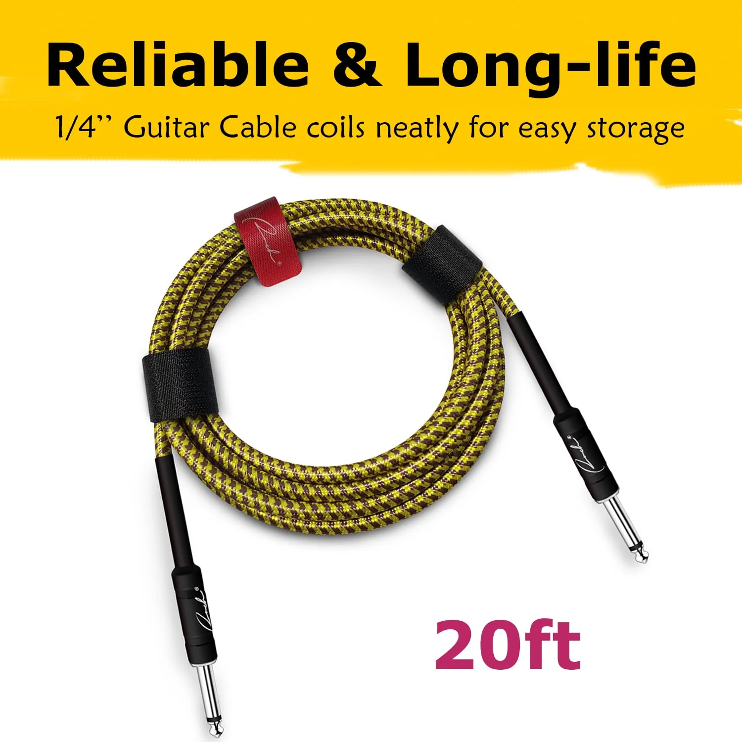 Ranch Guitar Cable 20 ft Coild Electric Instrument Cables Bass AMP Cord 1/4 Straight to Straight for Electric, Bass Guitar, Mandolin, Pro Audio - Gold 20FT - Image 3