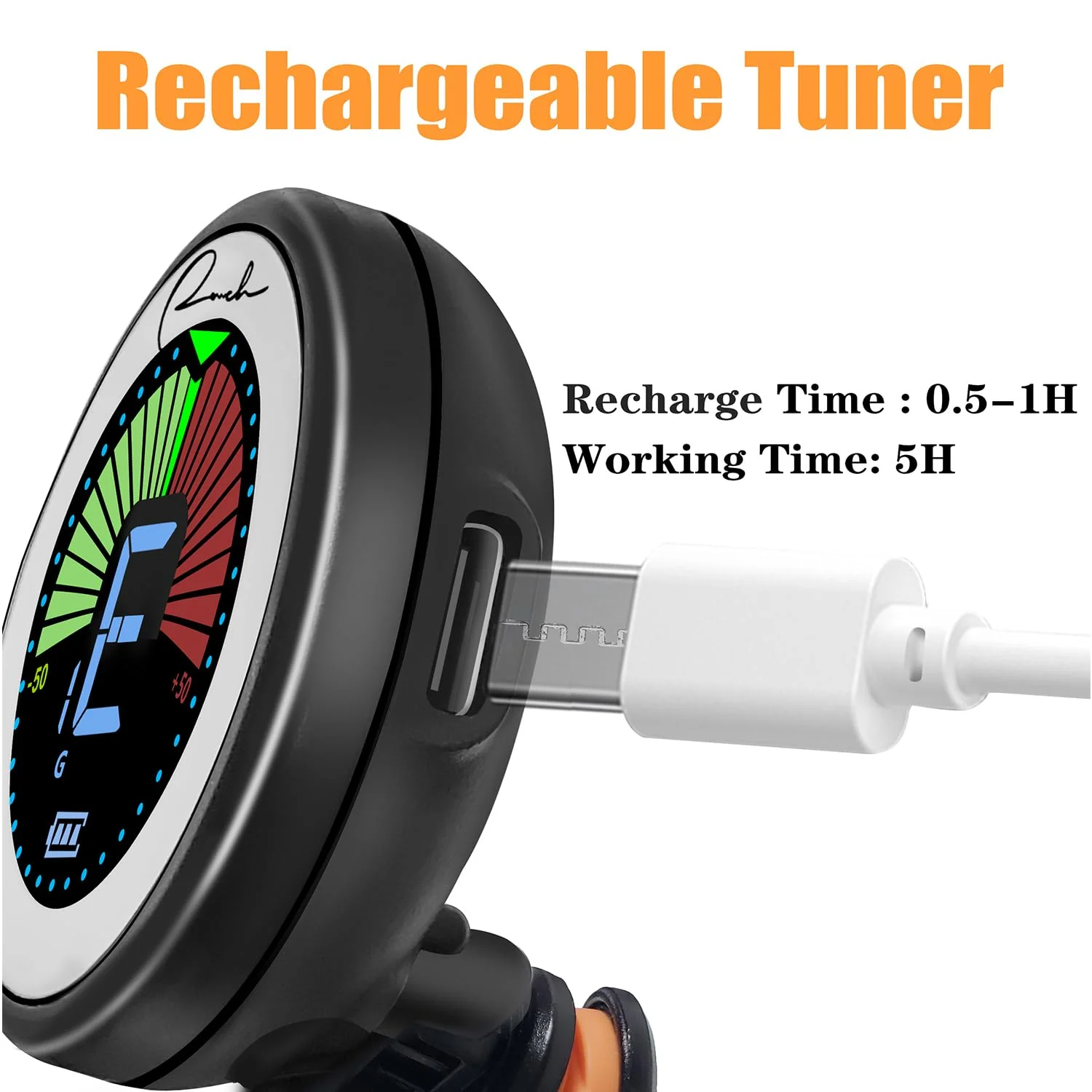 Ranch Rechargeable Guitar Tuner Clip On for Acoustic/Electric Guitar, Ukulele, Violin, Bass and Chromatic Tuning Modes - Black - Image 3