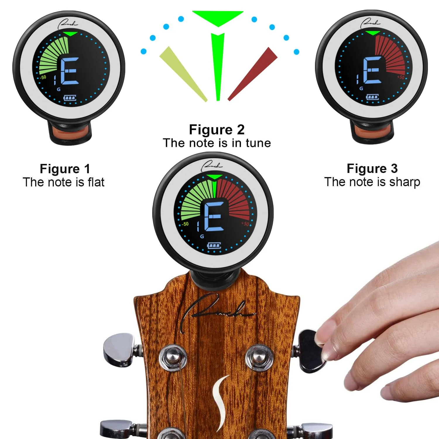 Ranch Rechargeable Guitar Tuner Clip On for Acoustic/Electric Guitar, Ukulele, Violin, Bass and Chromatic Tuning Modes - Black - Image 6
