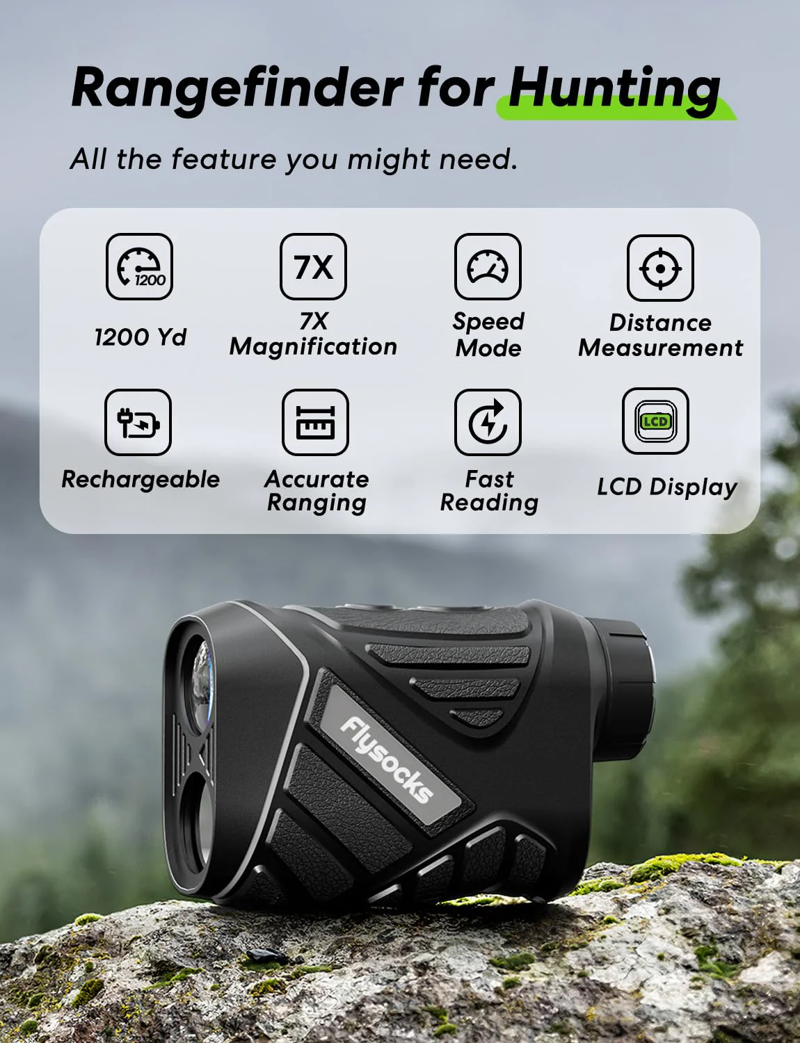 Range Finder for Hunter, 2000Y Hunting Rangefinder with Rechargeable Battery, 7X Zoom Laser Rangefinder, Clear Accurate Range Finder for Shooting/Golf with Slope Mode, Easy to Use - Image 2