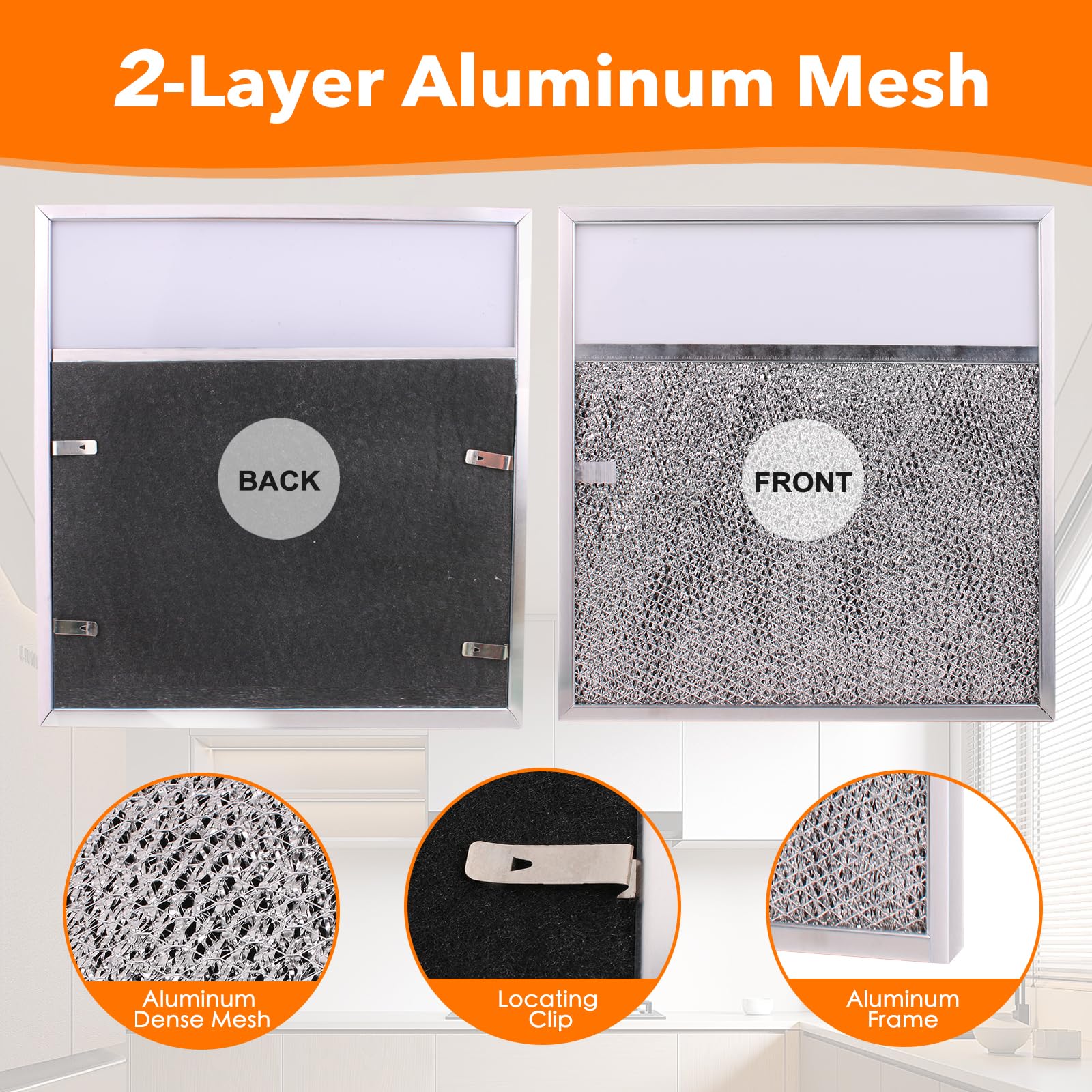 Range hood Filter with Light Lens for Broan-NuTone Kitchen Exhaust Grease Aluminum Filter R610045, R610050, SR610045, fit whirlpool WP8190232, fit 43000 Series Range Hood 11-3/8 X 11-3/4 X 3/8 Inch - Image 3
