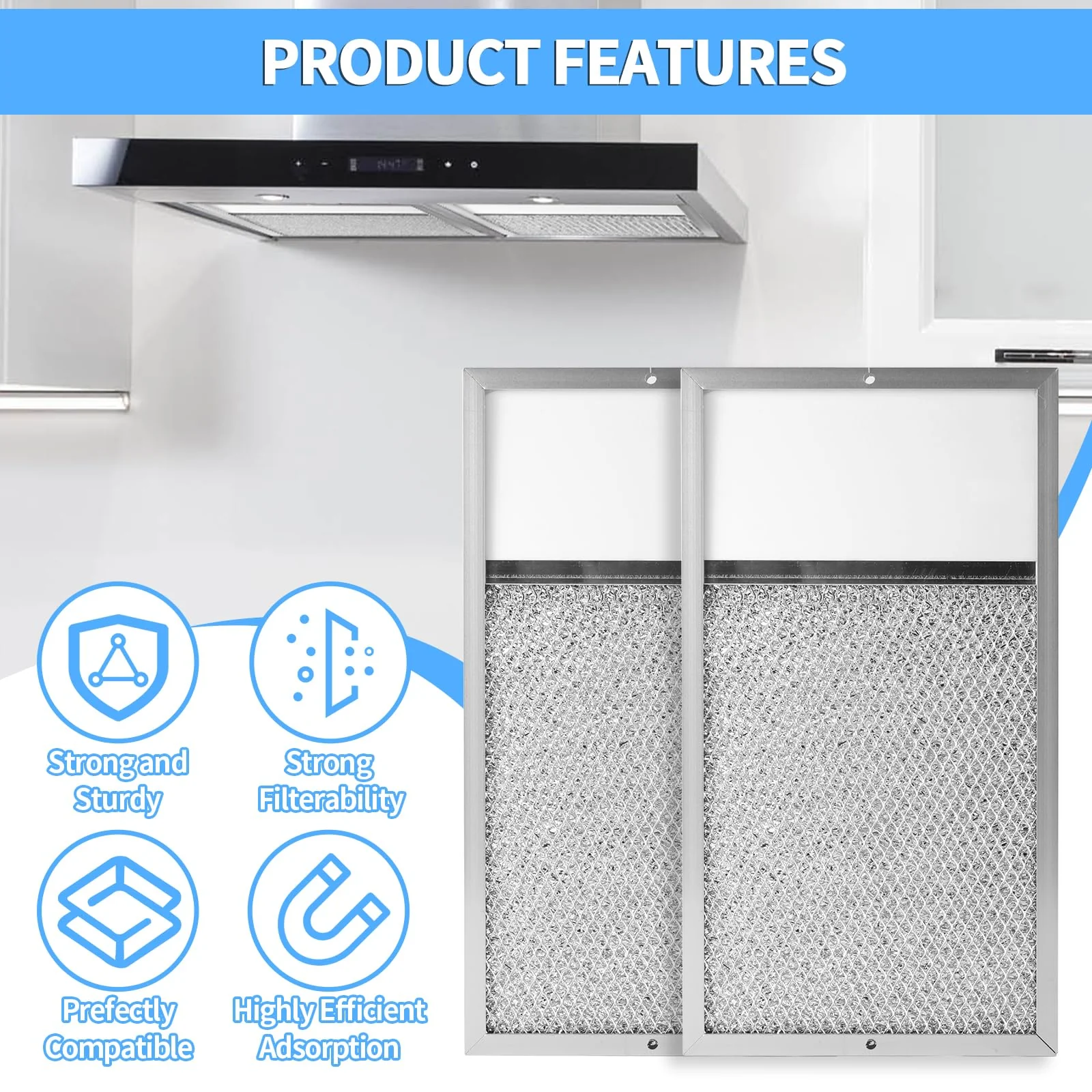 Range hood Filter with Light Lens Replacement for Broan R610027 SR610027 1568322 1568323 PM25WW PM25BL AL9245 Aluminum Mesh Grease Lens Range Hood Replacement Filter 7-5/8 x 14-1/8 x 3/8 Inch 2-Pack - Image 4
