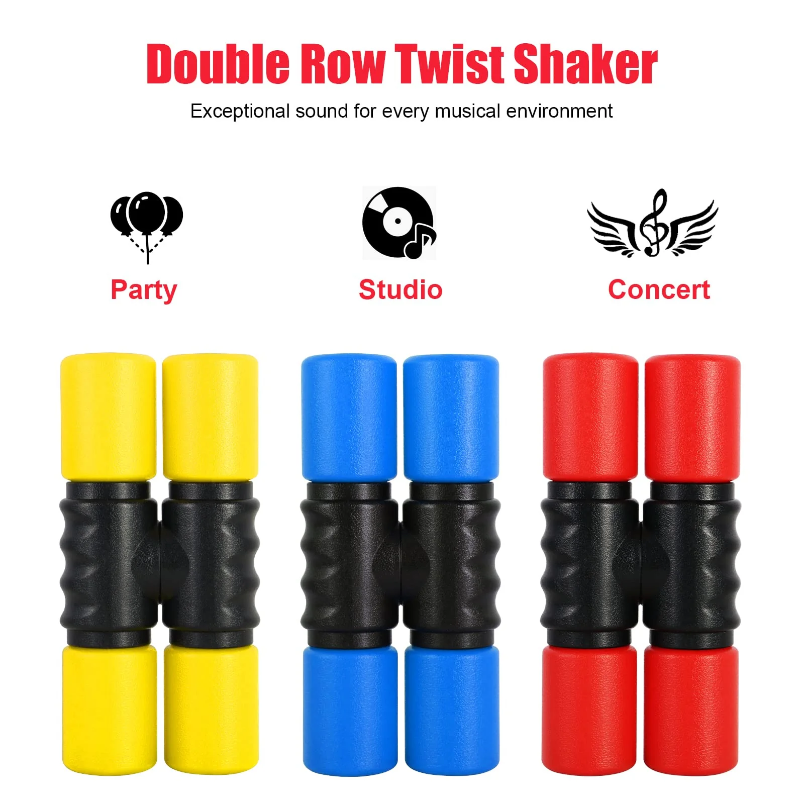 RANMING Twist Shaker 3PCS Double Row Shakers Percussion Instruments Set Medium Volumelatin Latin Percussion Instruments for Studio,Band,Drummers(Yellow-Blue-Red) Yellow-Blue-Red - Image 3