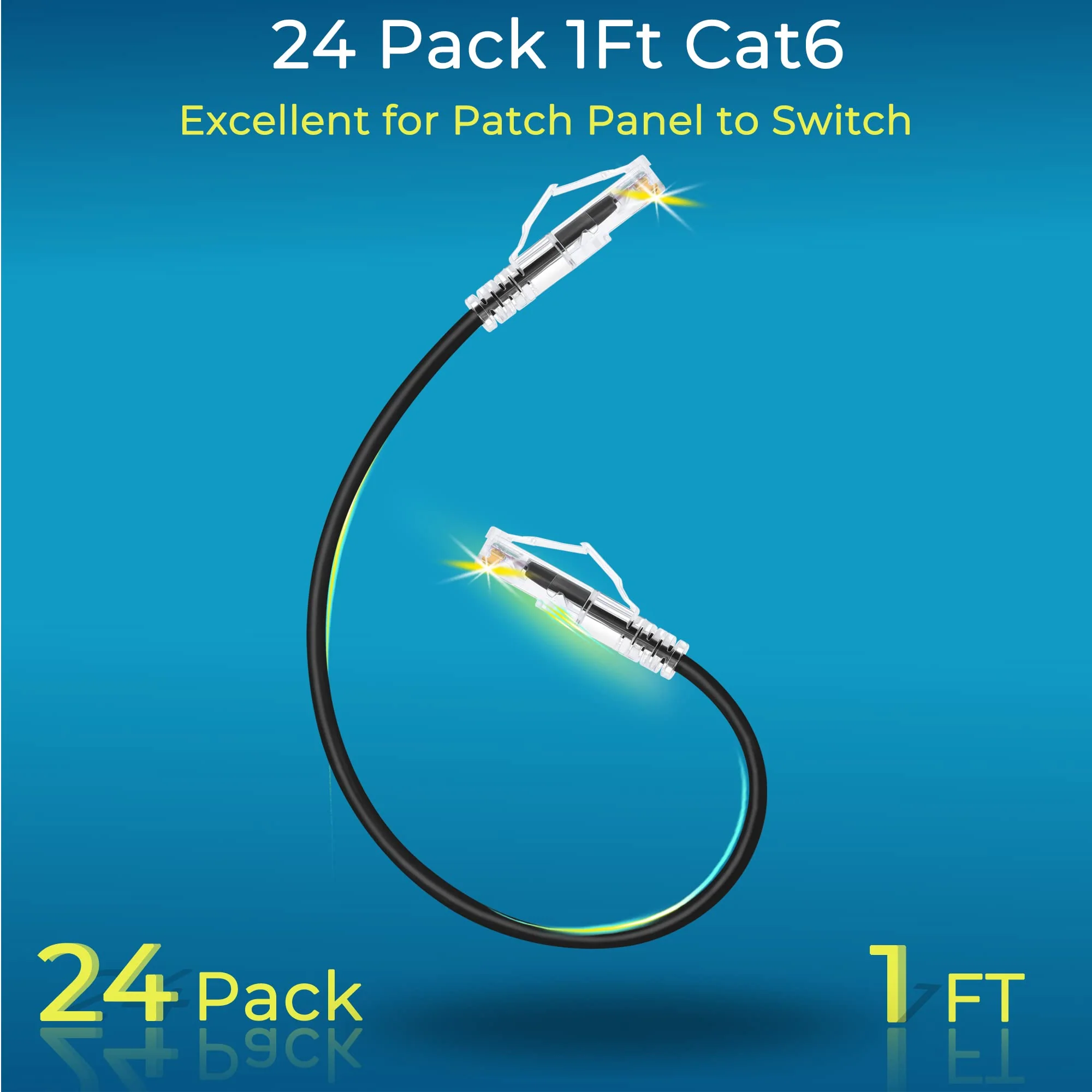 Rapink Patch Cables Cat6/ Cat6a 1ft (24 Pack) Slim, Cat6a Ethernet Patch Cable 10G Support, Snagless Cat 6 Patch Cable for Patch Panel to Switch, Flexiable Cat6 Ethernet Cable Black - Image 2
