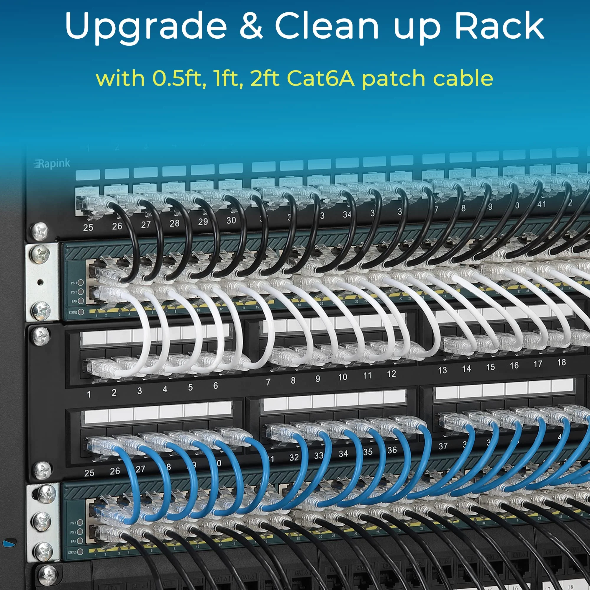 Rapink Patch Cables Cat6/ Cat6a 1ft (24 Pack) Slim, Cat6a Ethernet Patch Cable 10G Support, Snagless Cat 6 Patch Cable for Patch Panel to Switch, Flexiable Cat6 Ethernet Cable Black - Image 7
