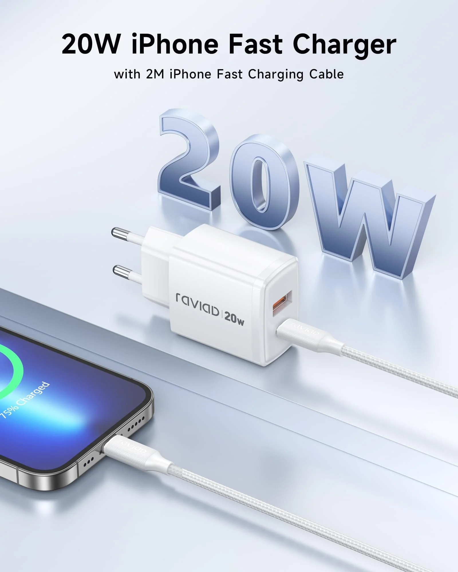 RAVIAD iPhone Charging Cable and Quick Charger [MFi Certified] 20W iPhone Charger, 2M USB C to Lightning Cable with Power Adapter Charging Plug for iPhone 14 Pro Max 13 Plus 12 11 SE X iPad 1-Pack mit 2M Kabel - Image 2