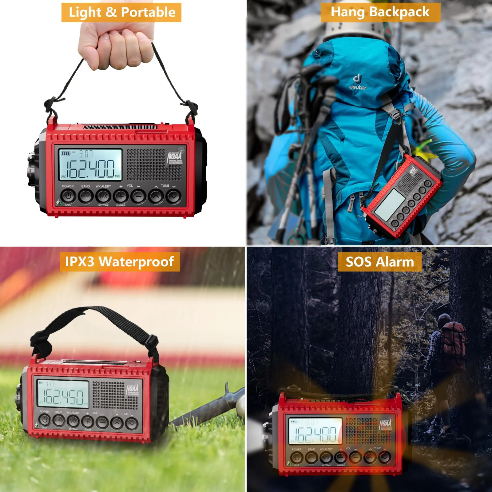 Raynic Emergency Radio, 5000mAh/18500mWh Weather Radio, Solar Hand Crank Emergency Radio with AM/FM/SW/NOAA, Cell Phone Charger, Headphone Jack, Flashlight, Type-C Charging and SOS Siren for Hurricane Red-LCD Display - Image 6