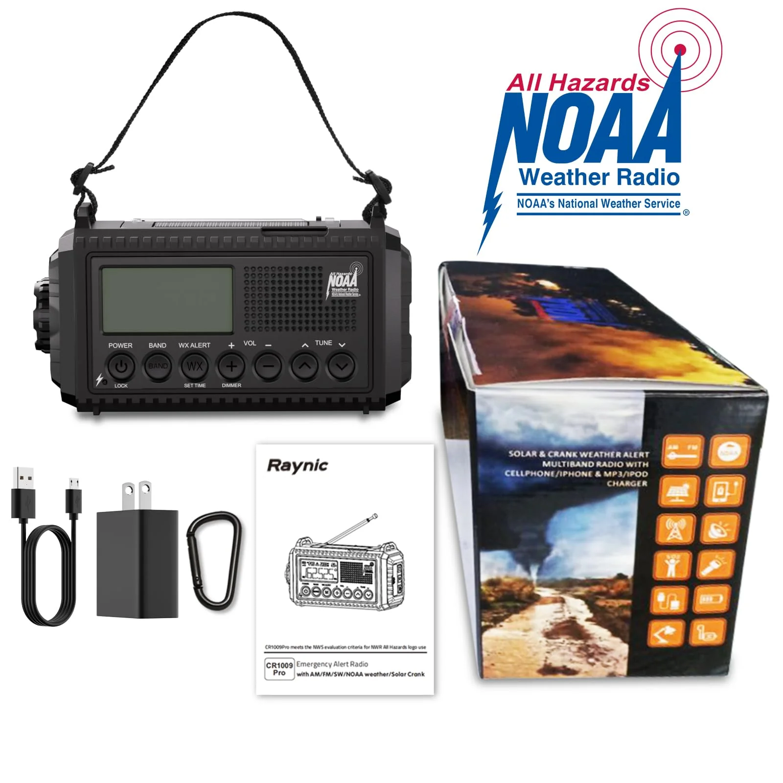 Raynic NOAA Weather Radio,5000mAh/18500mWh Solar Hand Crank Emergency Radio, Battery Powered Portable Radio with AM/FM/SW/NOAA, Cell Phone Charger, Type-C Charging, Flashlight and SOS Siren Black-LCD Display - Image 7