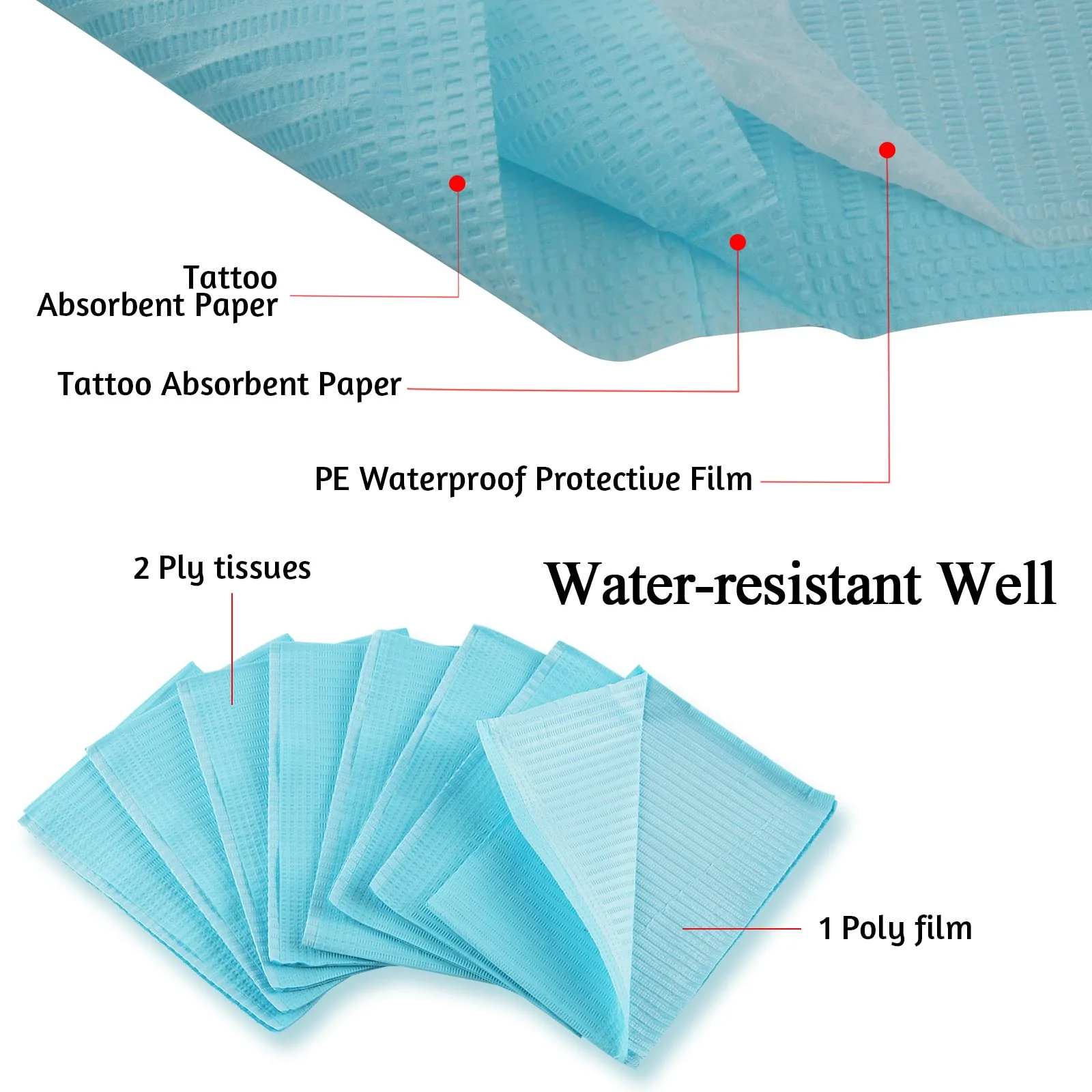 Rayyl Dental Bibs Blue Pack of 50 Disposable Waterproof Tattoo Bibs Tattoo Tablecloths Clean Pad Clean Tattoo Tray Tattoo Accessories Blue-50pcs - Image 4