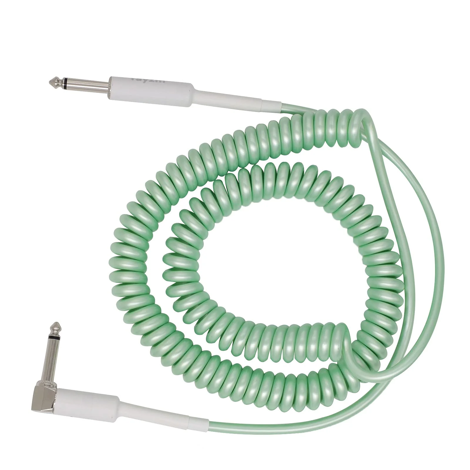 Rayzm Curly Instrument Cable, 2 Meters Coiled Chord, Right Angle to Straight Spiral Lead for Guitar/Bass green - Image 3