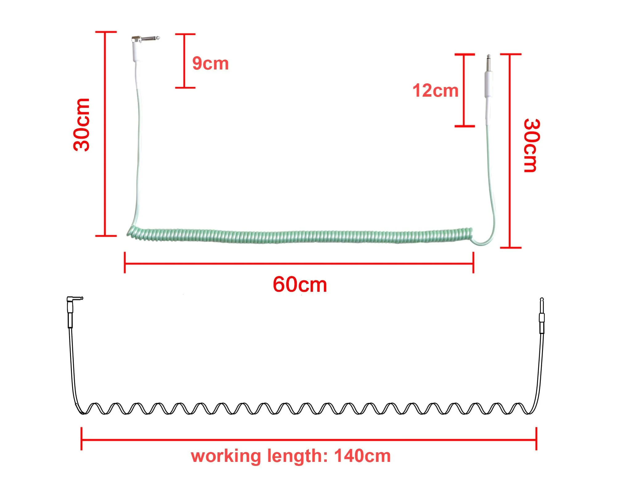 Rayzm Curly Instrument Cable, 2 Meters Coiled Chord, Right Angle to Straight Spiral Lead for Guitar/Bass green - Image 4