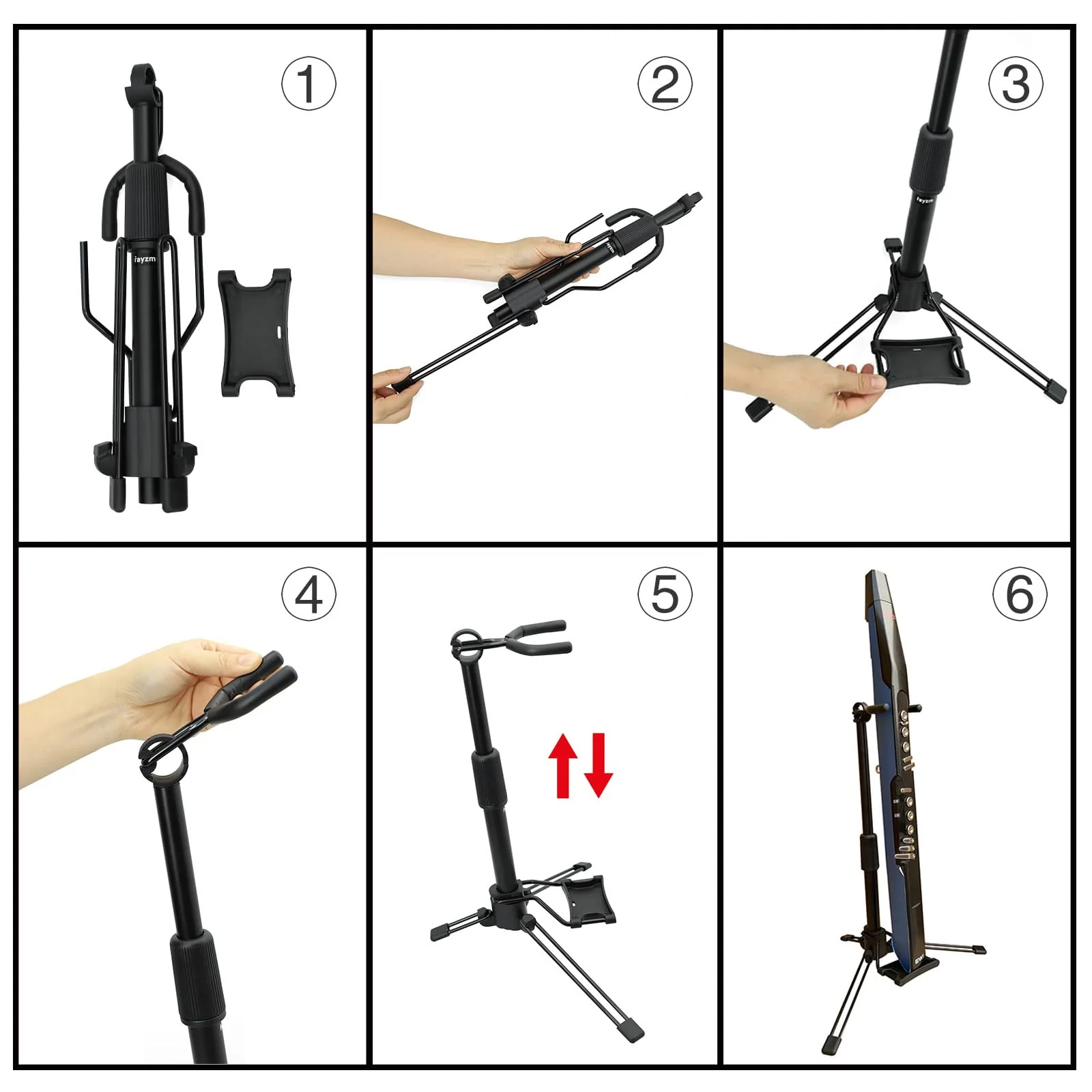 Rayzm Electric Wind Instrument Stand, Adjustable Portable Folding Metal Aerophone Stand Holder for Digital Wind Instruments - Image 3