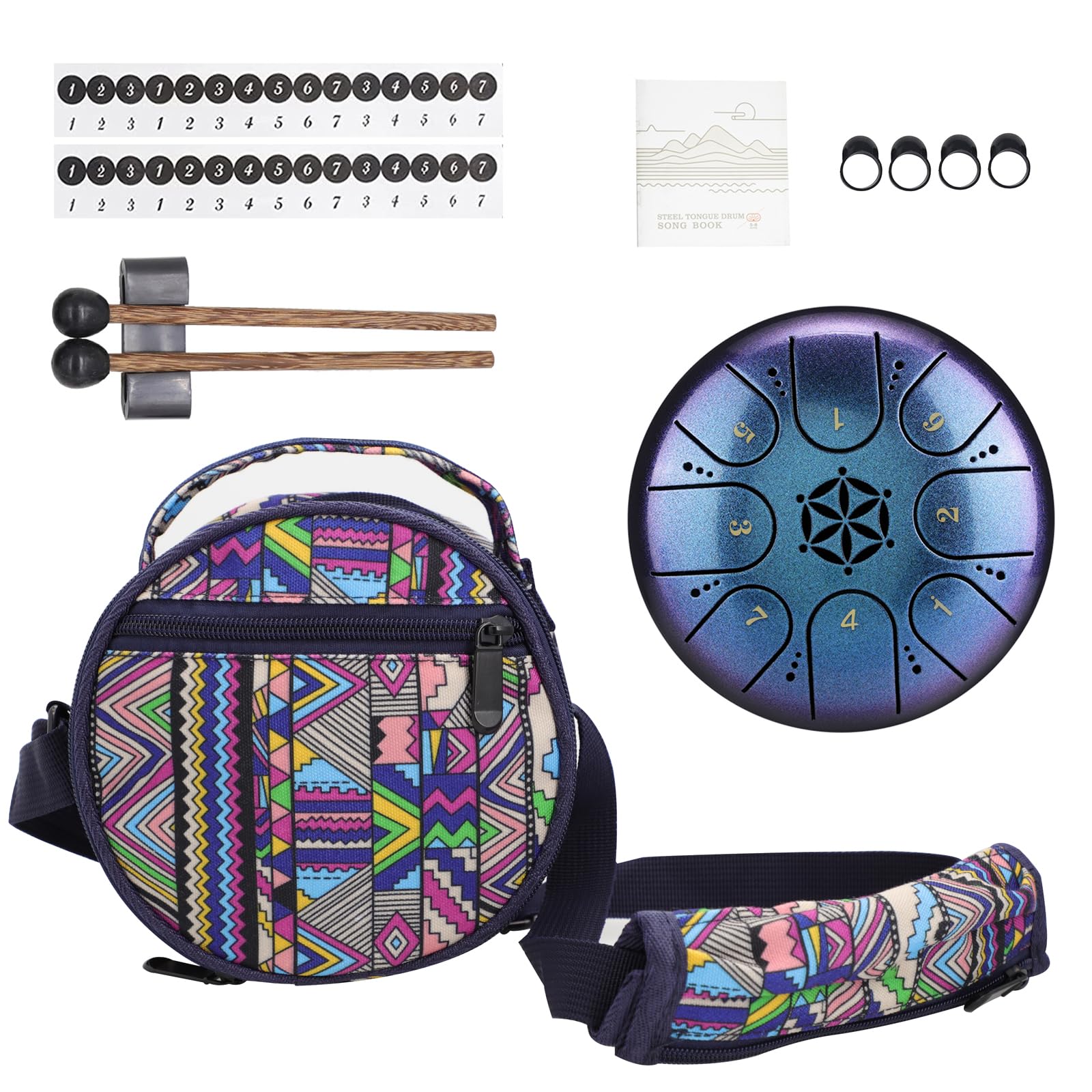 Rayzm Titanium Steel Tongue Drum with a Carry Bag, 5 Inches (13cm) 8 Notes Diatonic Scale Handpan Tank Drum Kit, Portable C-Key Percussion Instrument. Blue - Image 4