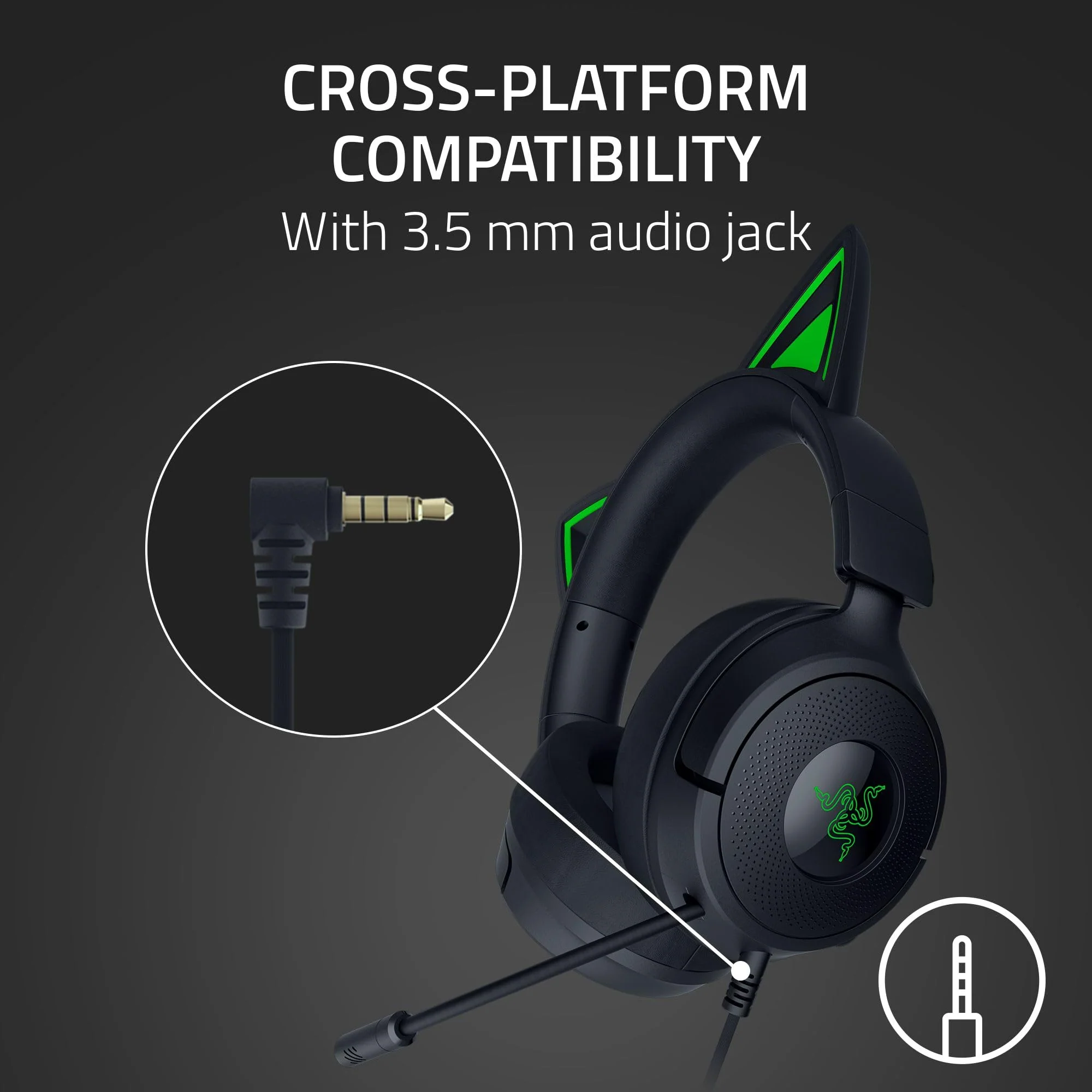 Razer Kraken Kitty V3 X Wired Gaming Headset: Kitty Ears - HyperClear Cardioid Mic - 40 mm Drivers - 7.1 Surround Sound - Comfy Ear Cushions - Cross-Platform via 3.5mm PC, PS5, Xbox, Switch 2 - Black - Image 6