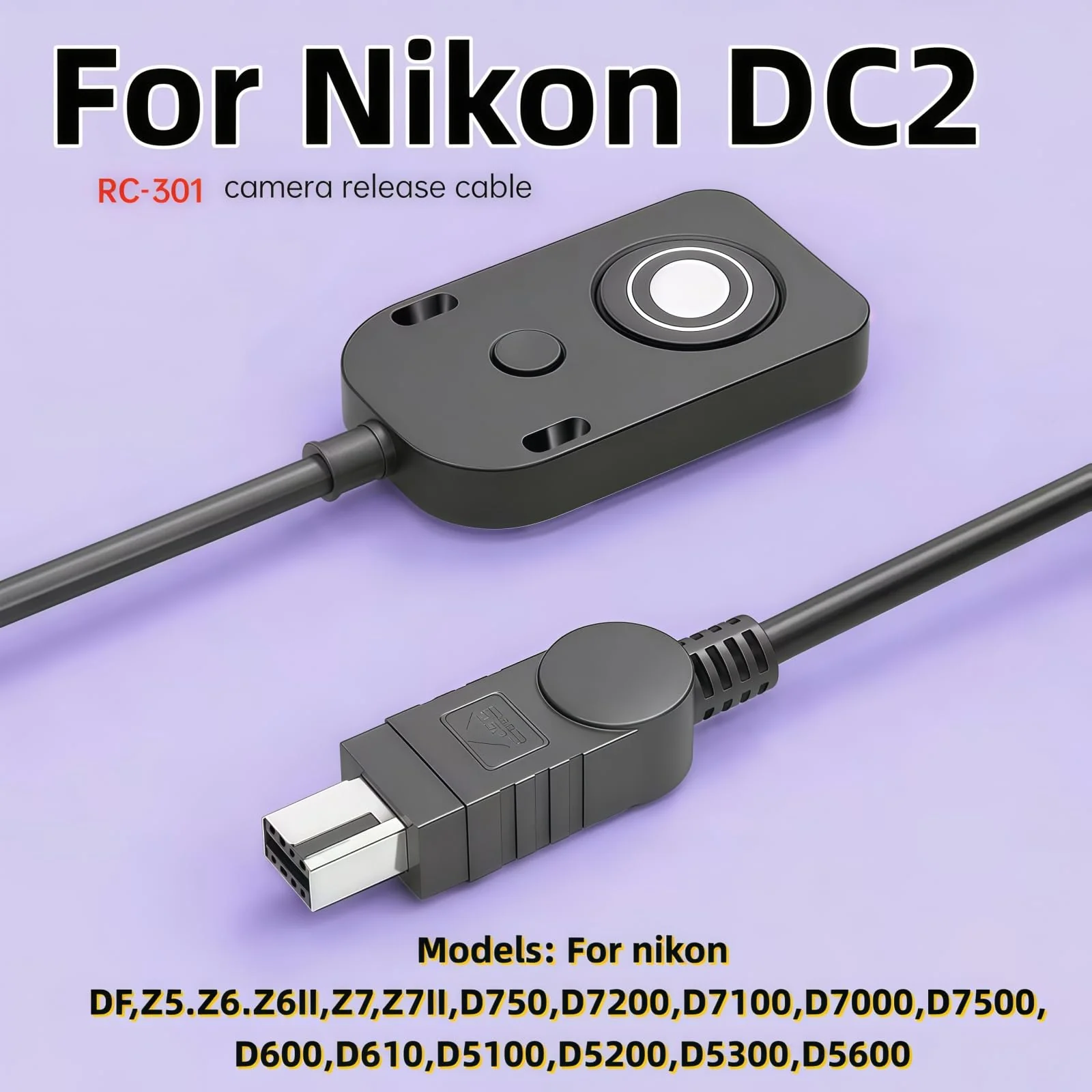 RC-301 Camera Release Cable for Nkon Remote Shutter Control Compatible with DF, Z5, Z6, Z7, D750, D7200, D7100, D7000, D7500, D5000 D600, D610, D5100, D5200, D5300, and D5600 Models - Image 3