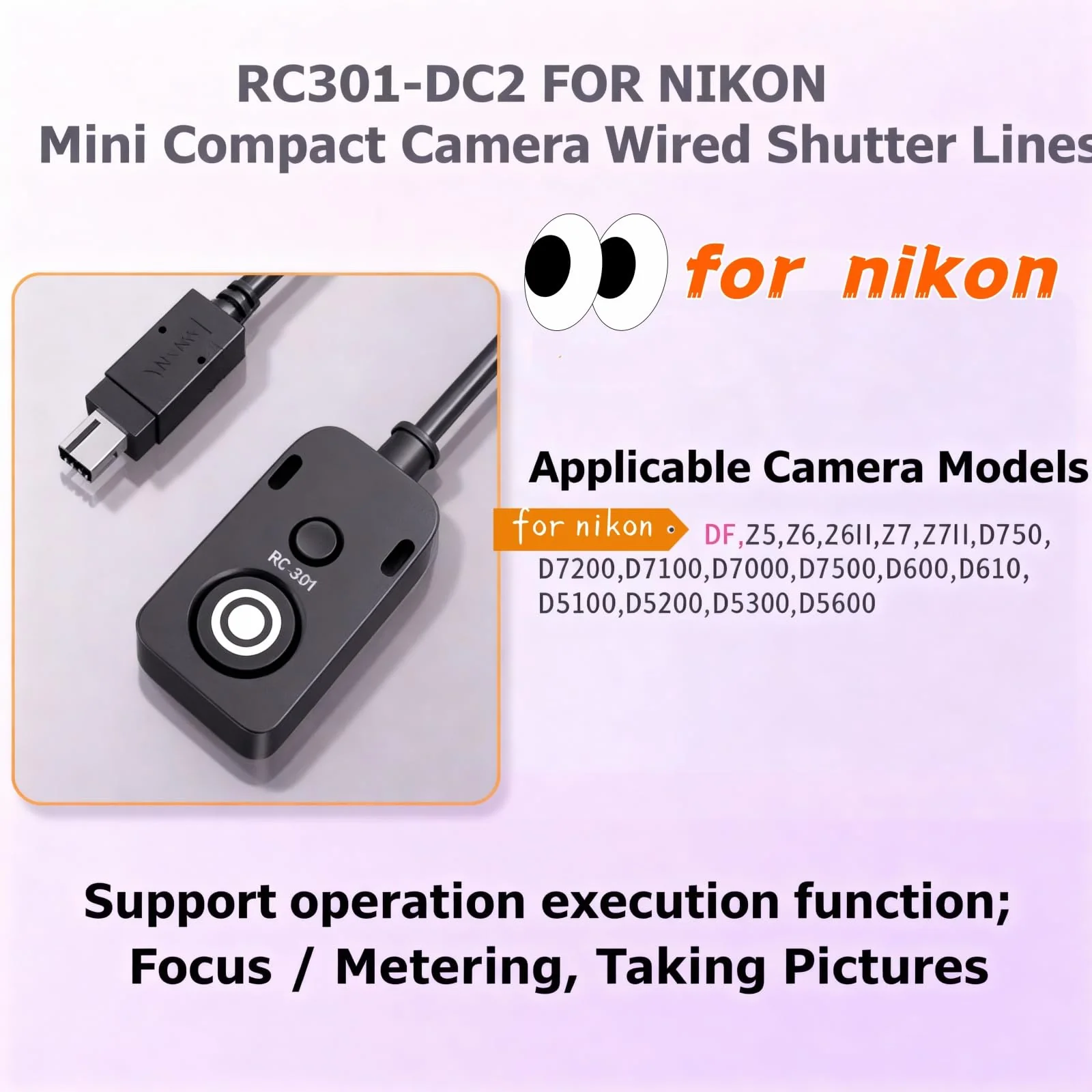 RC-301 Camera Release Cable for Nkon Remote Shutter Control Compatible with DF, Z5, Z6, Z7, D750, D7200, D7100, D7000, D7500, D5000 D600, D610, D5100, D5200, D5300, and D5600 Models - Image 5