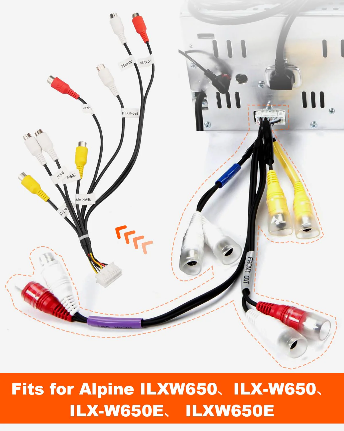 RCA Harness Cable Connector Adapter for Stereo Radio, Fits for Alpine ILXW650 ILX-W650 ILX-W650E ILXW650E, Replace E2703004590 - Image 2