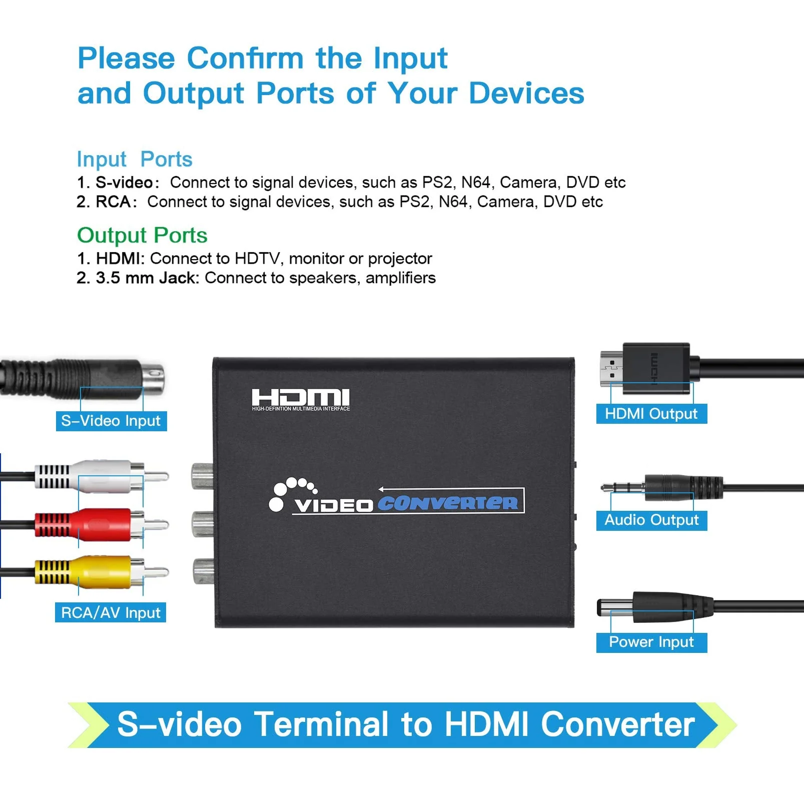 RCA Svideo to HDMI Converter with AV + S-Video Cables, RCA Composite CVBS AV or Svideo + R/L Audio Input to HDTV Output Upscale Converter - Image 5
