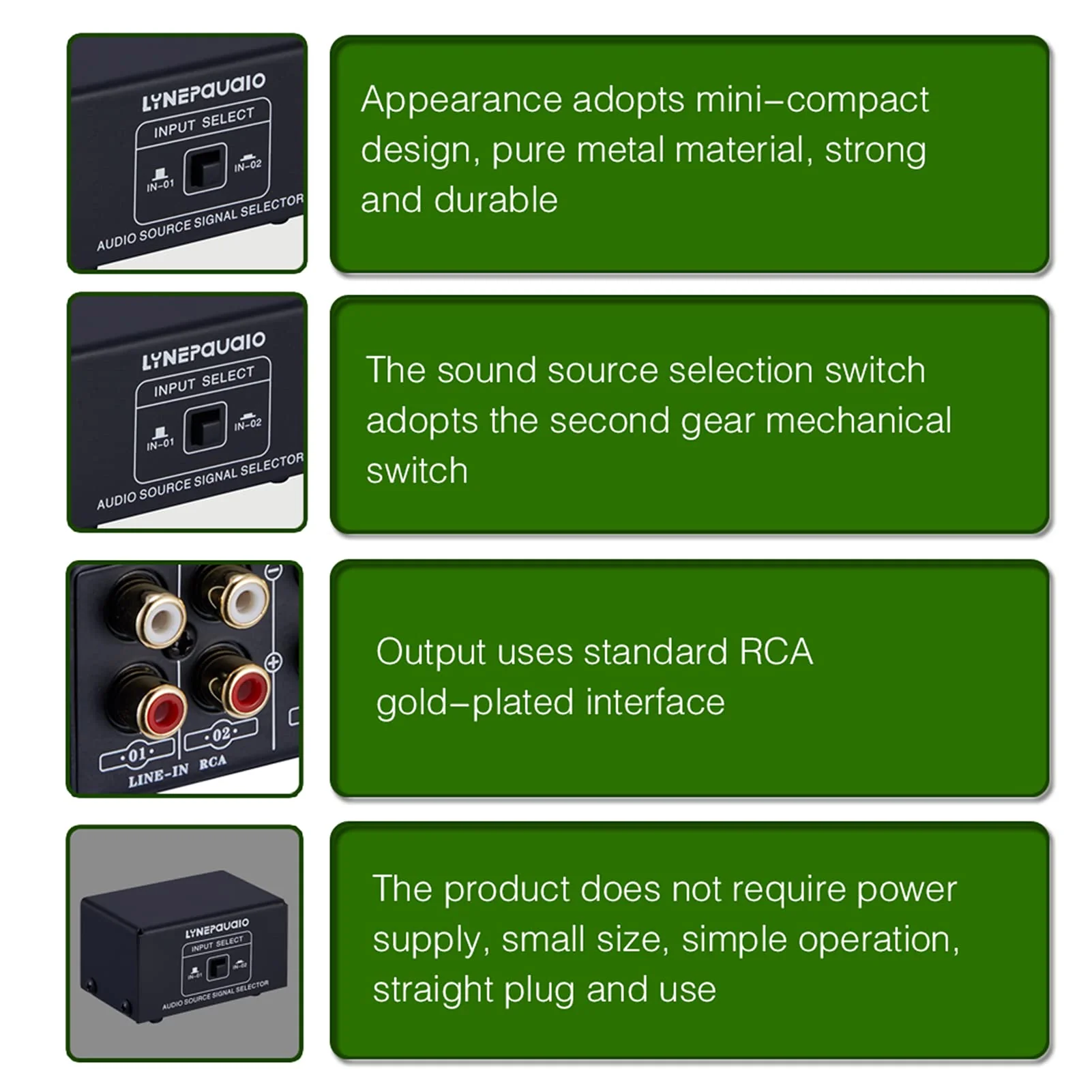 RCA Switch Audio Switcher RCA 2 in 1 Out / 1 in 2 Out A/B Switch Stereo Audio Splitter Box with No Distortion RCA Jack for Switching Between Computer Speakers and Headphones,LYNEPAUAIO - Image 7