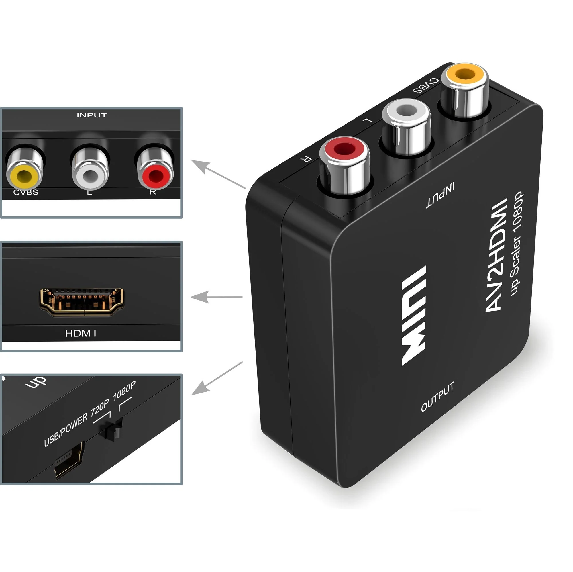RCA to HDMI,AV to HDMI Converter,ABLEWE 1080P Mini RCA Composite CVBS Video Audio Converter Adapter Supporting PAL/NTSC for TV/PC/ PS3/ STB/Xbox VHS/VCR/Blue-Ray DVD Players Black - Image 4