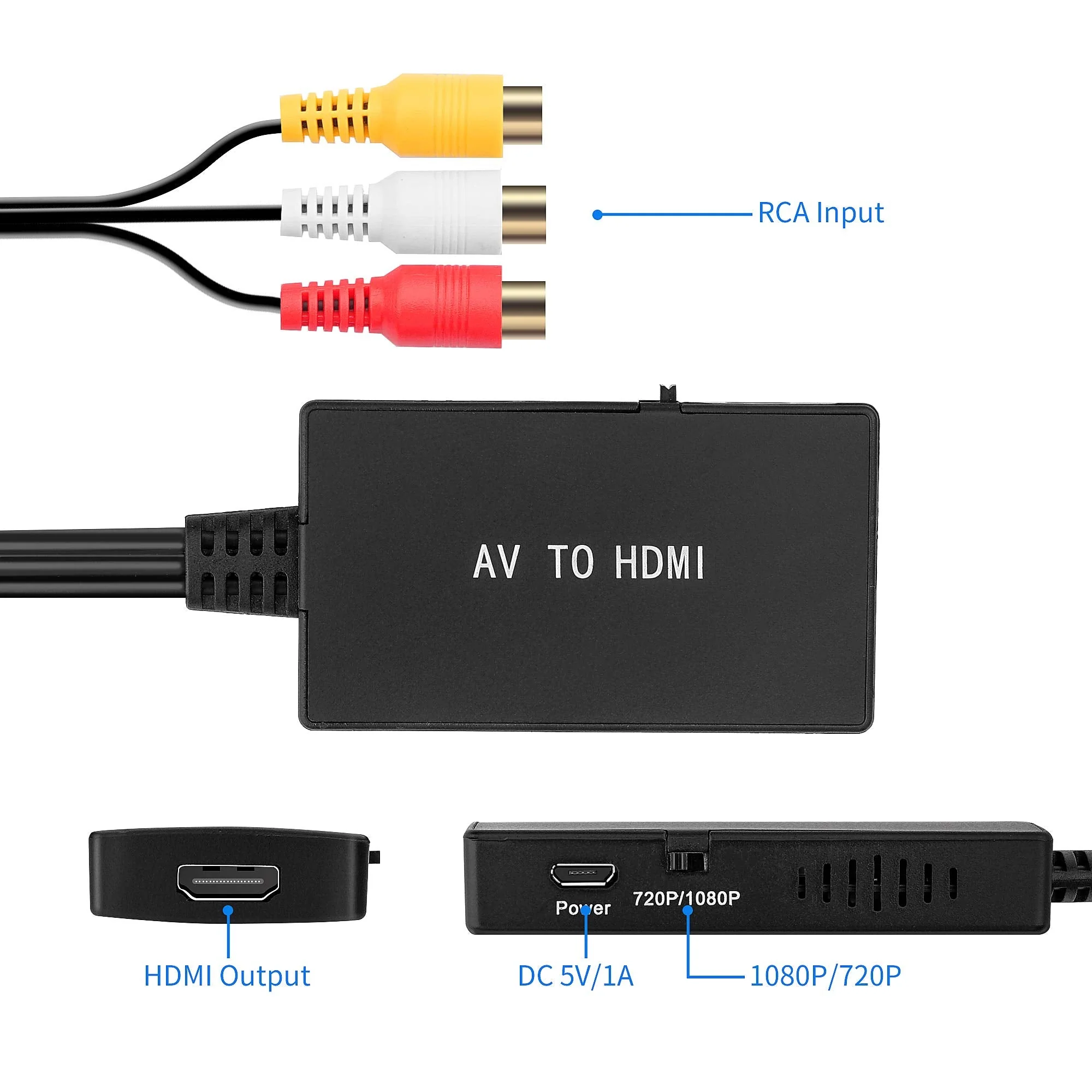 RCA to HDMI Converter, Composite to HDMI Adapter Support 1080P PAL/NTSC Compatible with PS one, PS2, PS3, STB, Xbox, VHS, VCR, Blue-Ray DVD Players - Image 4