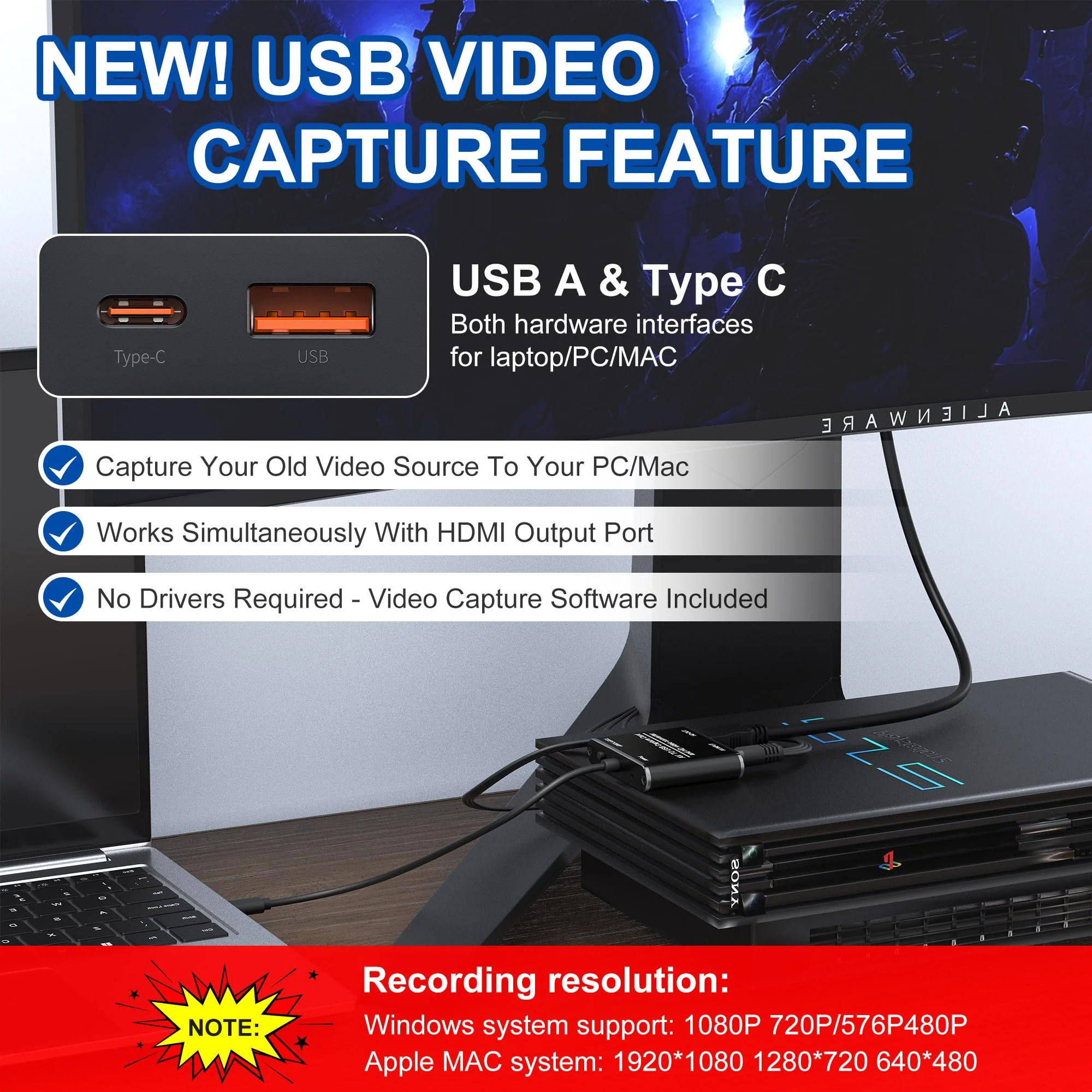 RCA to HDMI Converter & VHS to Digital Converter - USB Video Capture Card for VHS/VCR/DVD/AV - Analog to Digital Converter with 1080P HD Output, AV HDMI Adapter, Save and Digitize Old Videos - Image 4