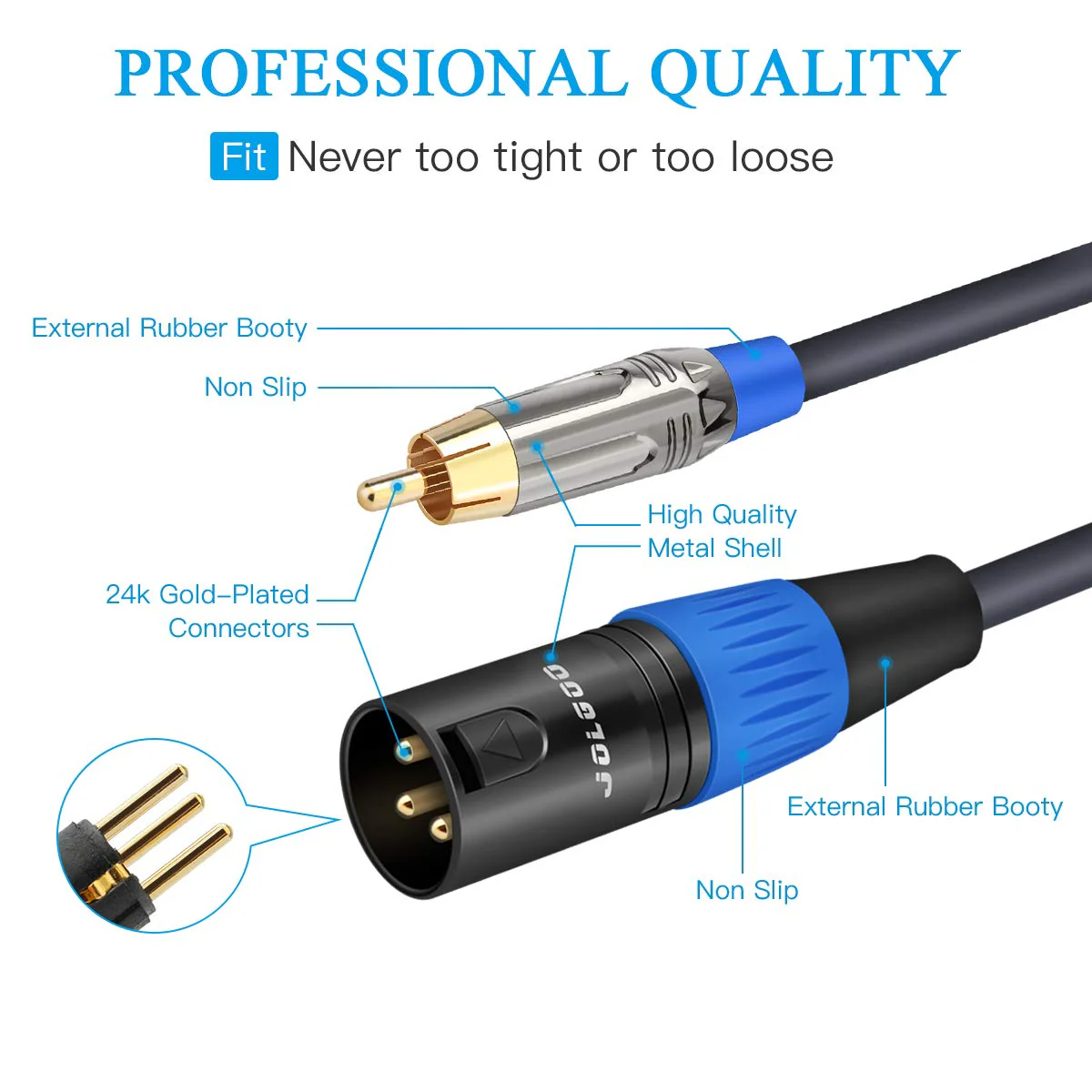 RCA to XLR Cable - Dual RCA/XLR Male HiFi Audio Cable, 10 Feet, 4N OFC Wire, for Amplifier, Mixer, Microphone Dual RCA Male to Dual XLR Male - Image 4