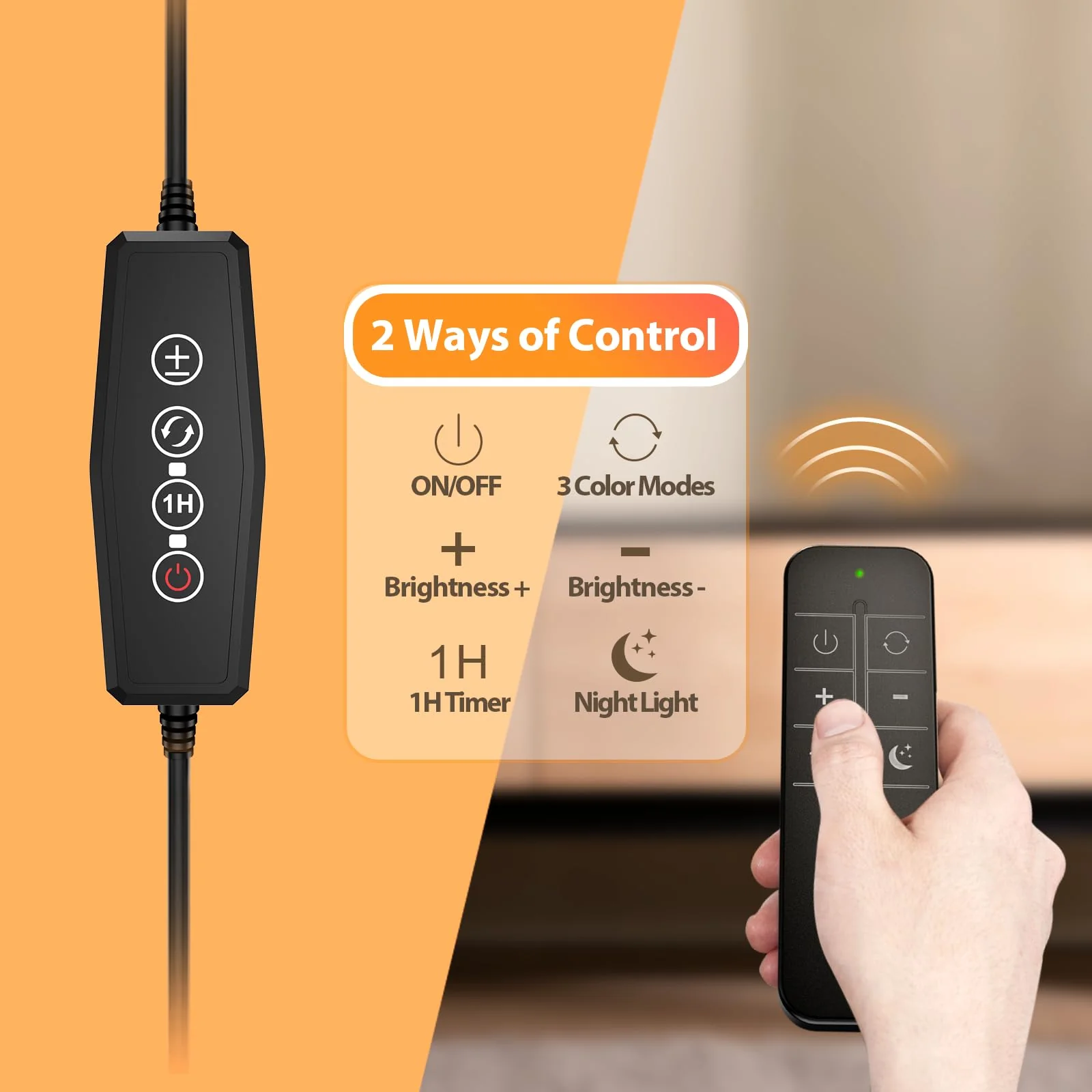 Reading Light with Remote, LED Desk Lamp Clip on [1H Timer & Nightlight] RA>95 Dimmable Flexible Gooseneck, Reading Lamp with Clamp for Table - 3.5'' (Adapter Included) 3.5'' Black - Image 2