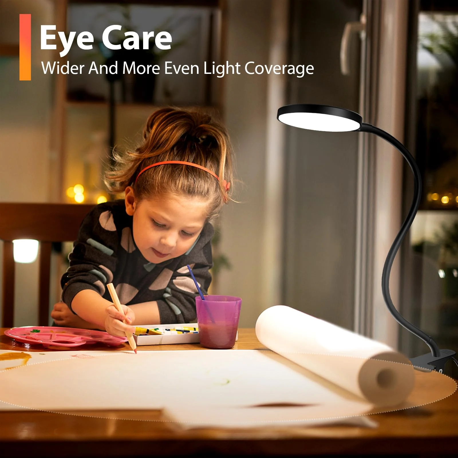 Reading Light with Remote, LED Desk Lamp Clip on [1H Timer & Nightlight] RA>95 Dimmable Flexible Gooseneck, Reading Lamp with Clamp for Table - 3.5'' (Adapter Included) 3.5'' Black - Image 3
