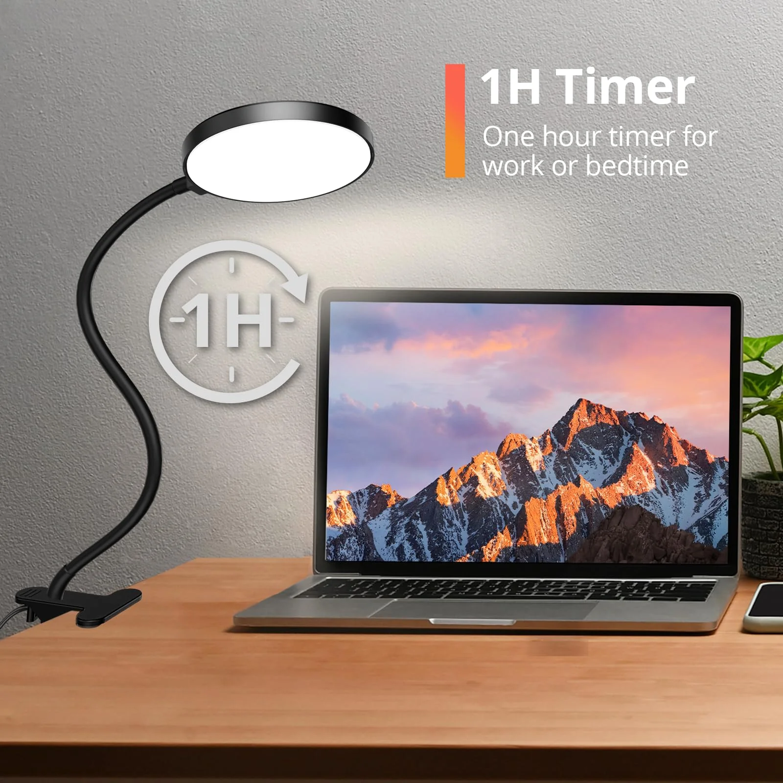 Reading Light with Remote, LED Desk Lamp Clip on [1H Timer & Nightlight] RA>95 Dimmable Flexible Gooseneck, Reading Lamp with Clamp for Table - 3.5'' (Adapter Included) 3.5'' Black - Image 4